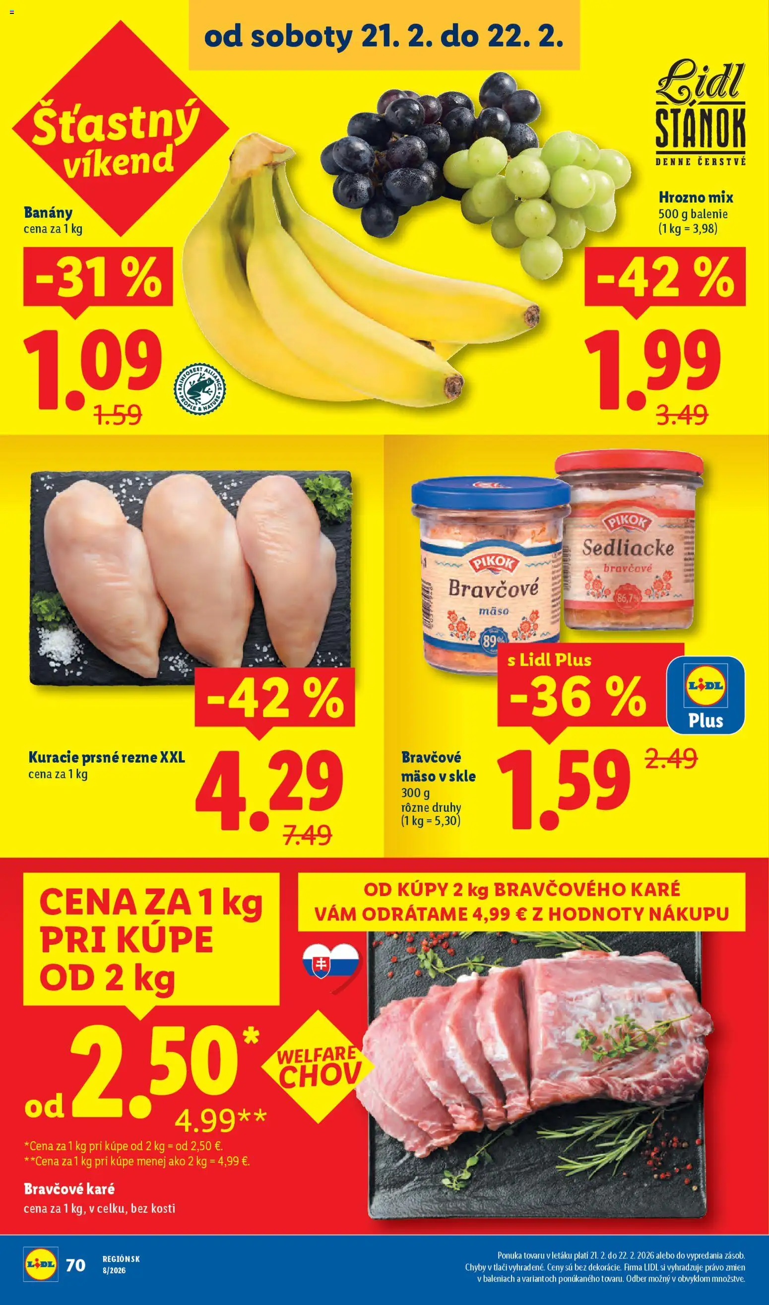 Nové Lidl akcie – leták je platný od 19.02.2026 | Strana: 41 | Produkty: Banány, Bravčové mäso, Bravčové karé, Hrozno