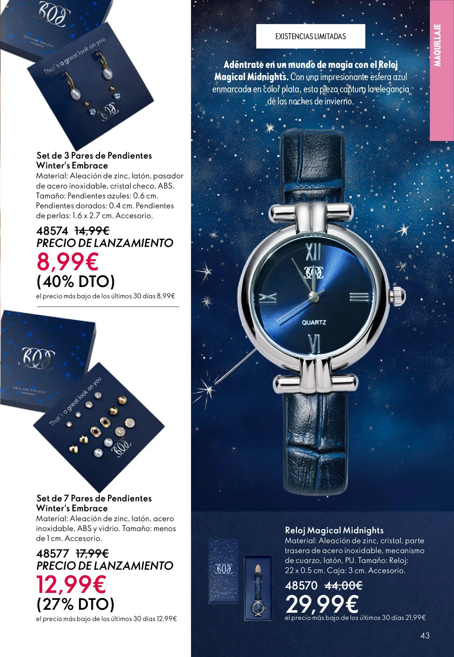 Oriflame - Catálogo Campaña 1 │ válido desde el 31.12.2025 | Página: 43 | Productos: Maquillaje, Pendientes, Reloj, Caja