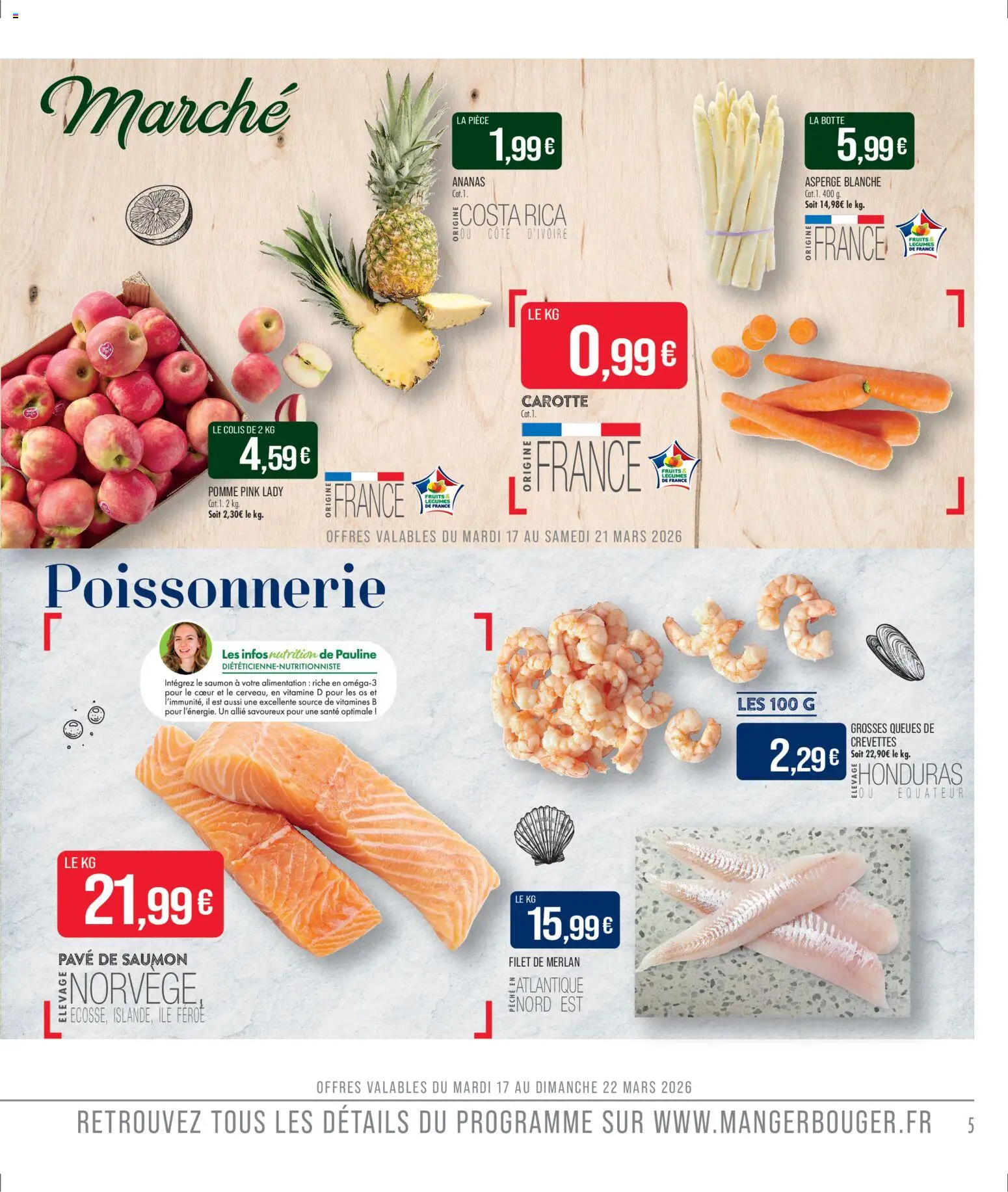 {H1} | Page: 7 | Produits: Pavé de saumon, Asperge, Crevettes, Carotte