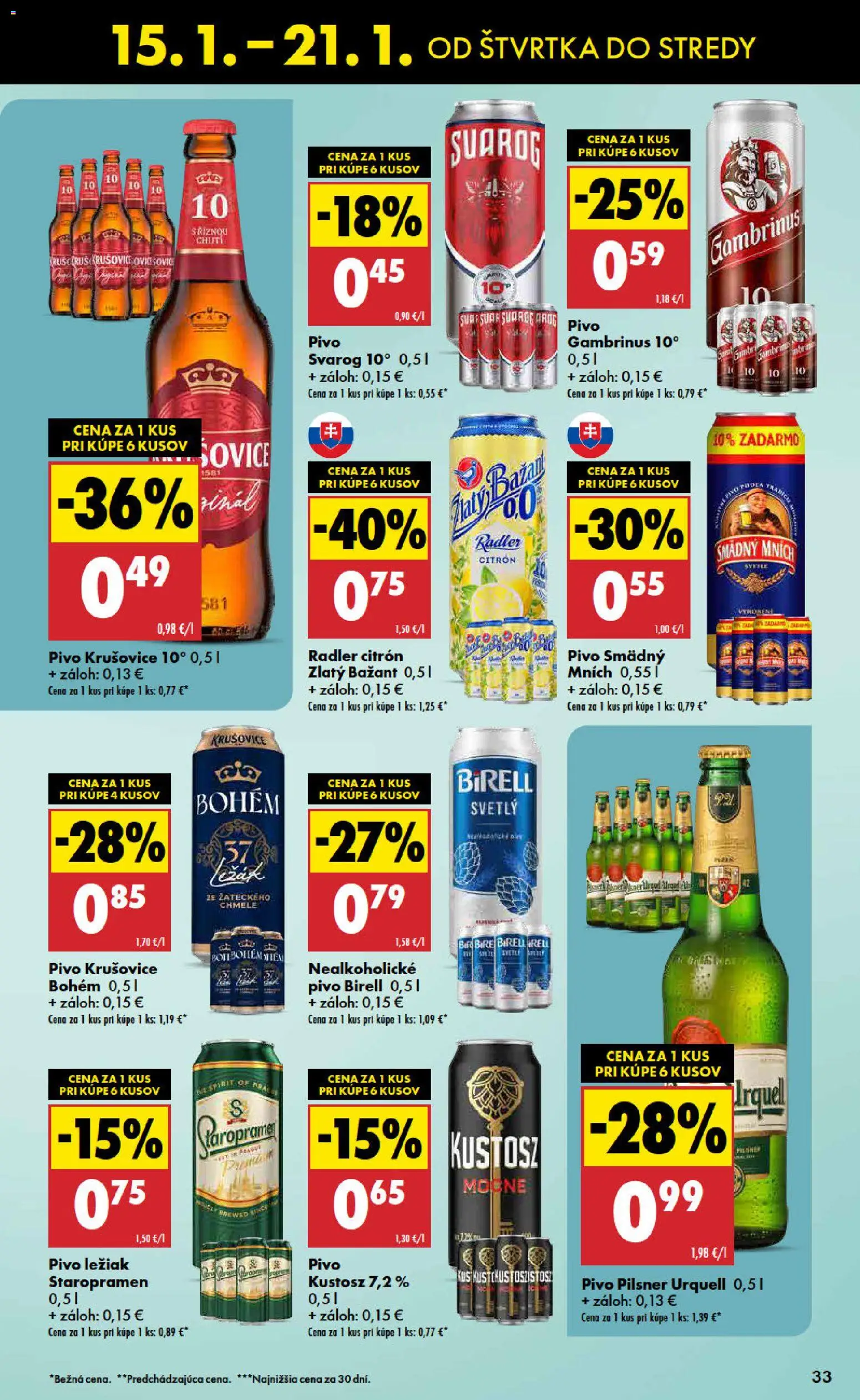 Nové Biedronka akcie – leták je platný od 15.01.2026 | Strana: 33 | Produkty: Pivo, Krušovice, Zlatý Bažant, Gambrinus