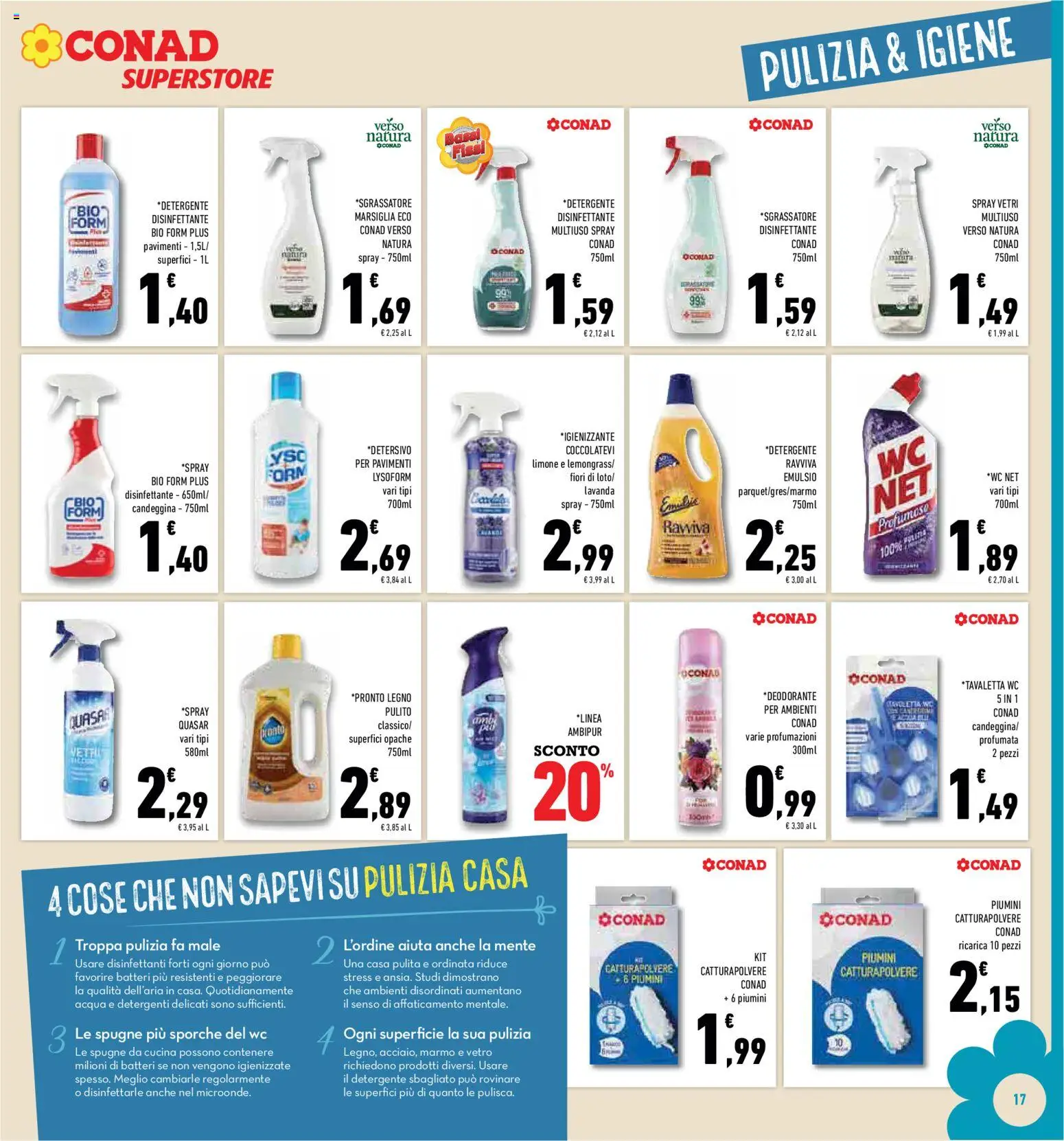 Volantino Conad del 11.03.2026 | Pagina: 17 | Prodotti: Spray disinfettante, Detergente, Acqua, Limone