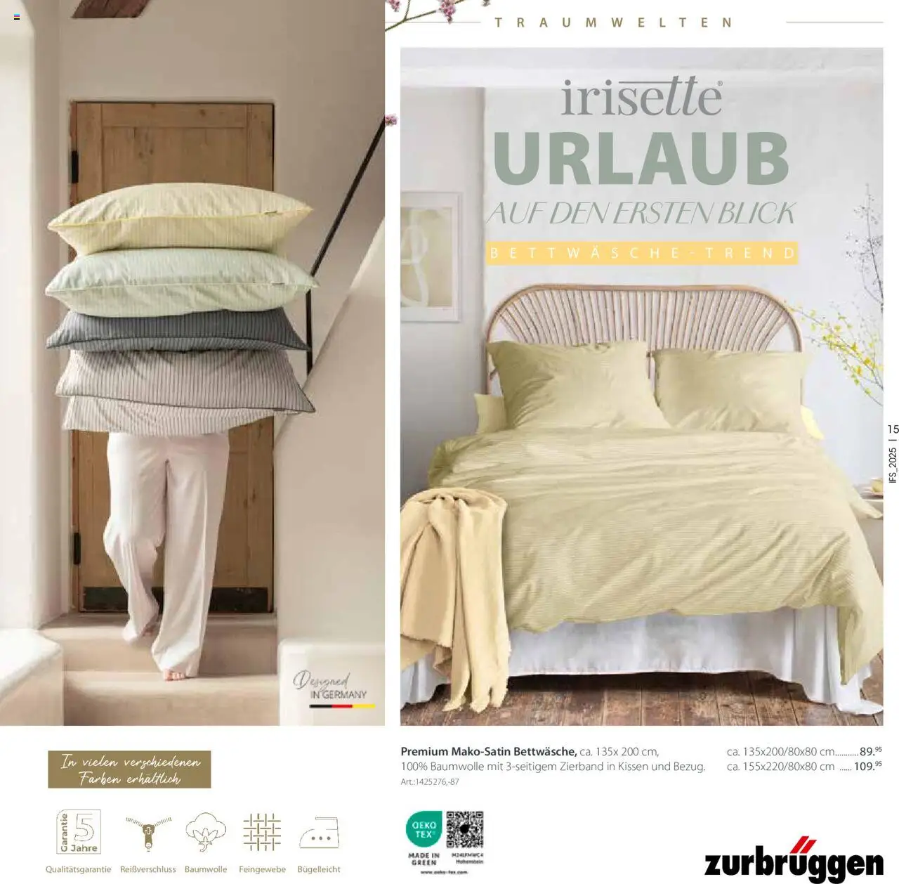 Zurbrüggen Lebenslust - gültig ab dem 01.04.2025 | Seite: 15 | Produkte: Kissen, Bettwäsche