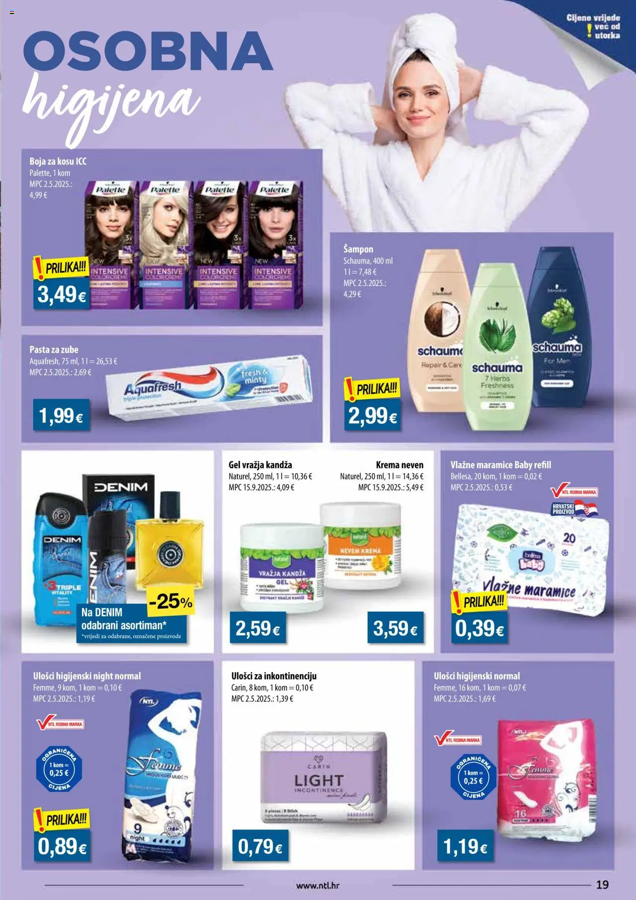 NTL katalog | vrijedi od 08.10.2025 | Stranica: 19 | Proizvodi: Šampon, Vlažne maramice, Pasta za zube, Krema