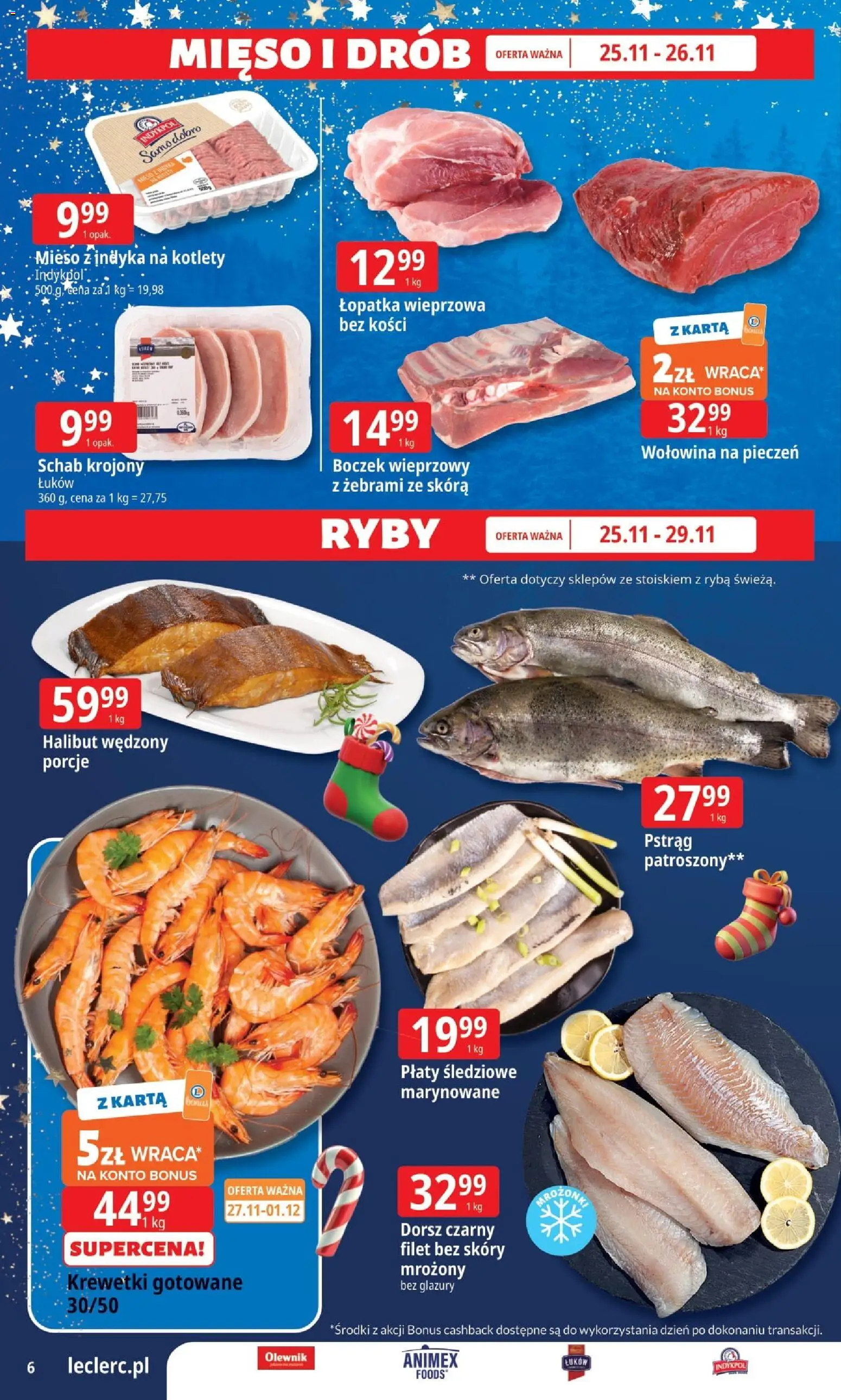 E.Leclerc Gazetka - Radom od 25.11.2025 | Strona: 6 | Produkty: Karta, Mięso, Mięso z indyka, Łopatka wieprzowa