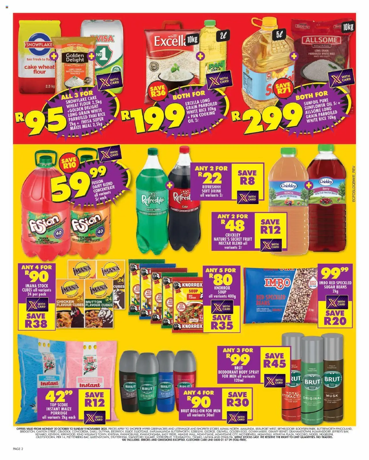 New Shoprite catalogue – valid from 20.10.2025 | Page: 2 | Products: Cake, Oil, Rice, Dairy blend