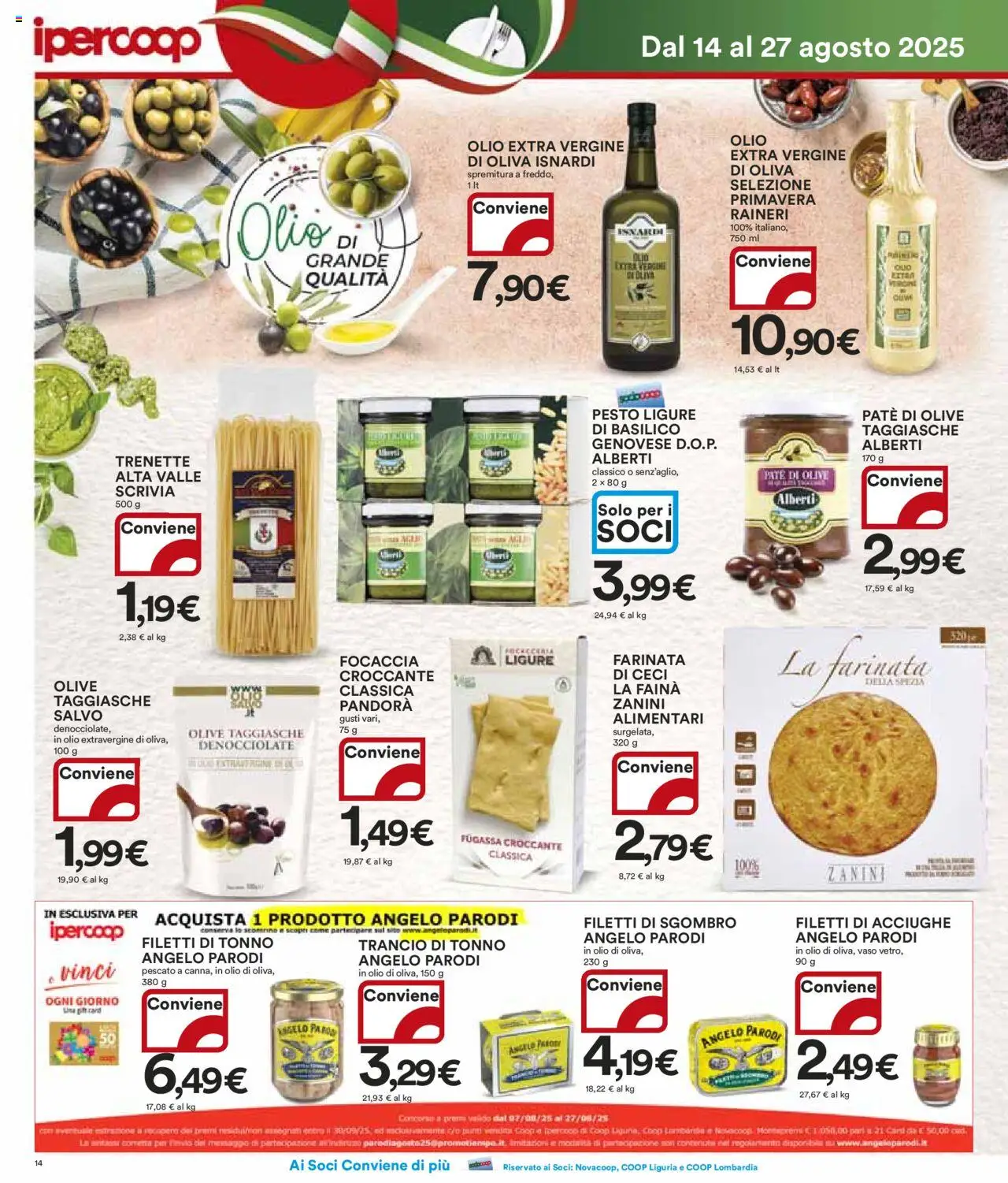 Volantino Ipercoop del 14.08.2025 | Pagina: 14 | Prodotti: Focaccia, Acciughe, Sgombro, Olio di Oliva