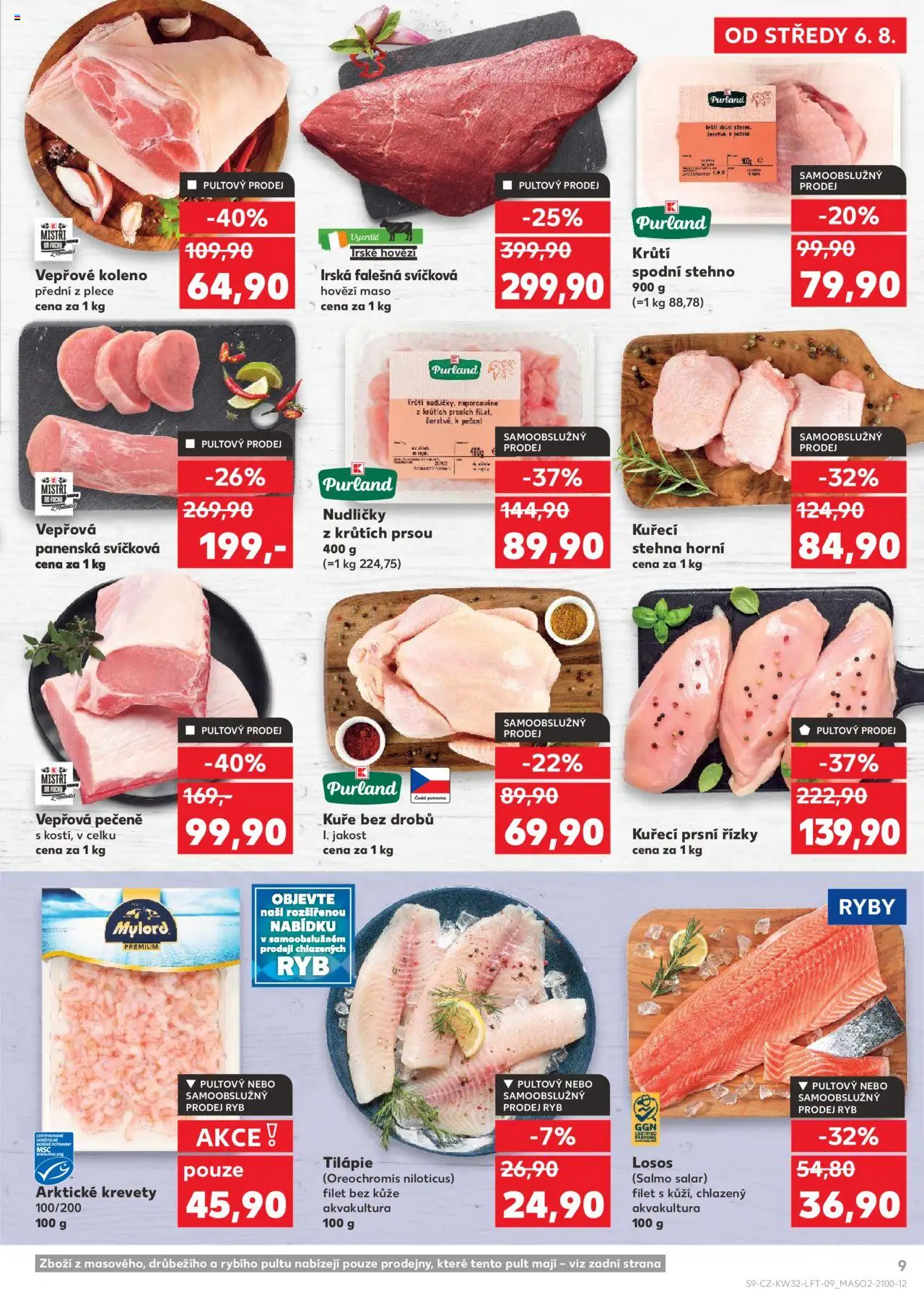 Kaufland leták - Ostrava od 06.08.2025 | Strana: 9 | Produkty: Vepřové koleno, Vepřová pečeně, Hovězí maso, Kuře
