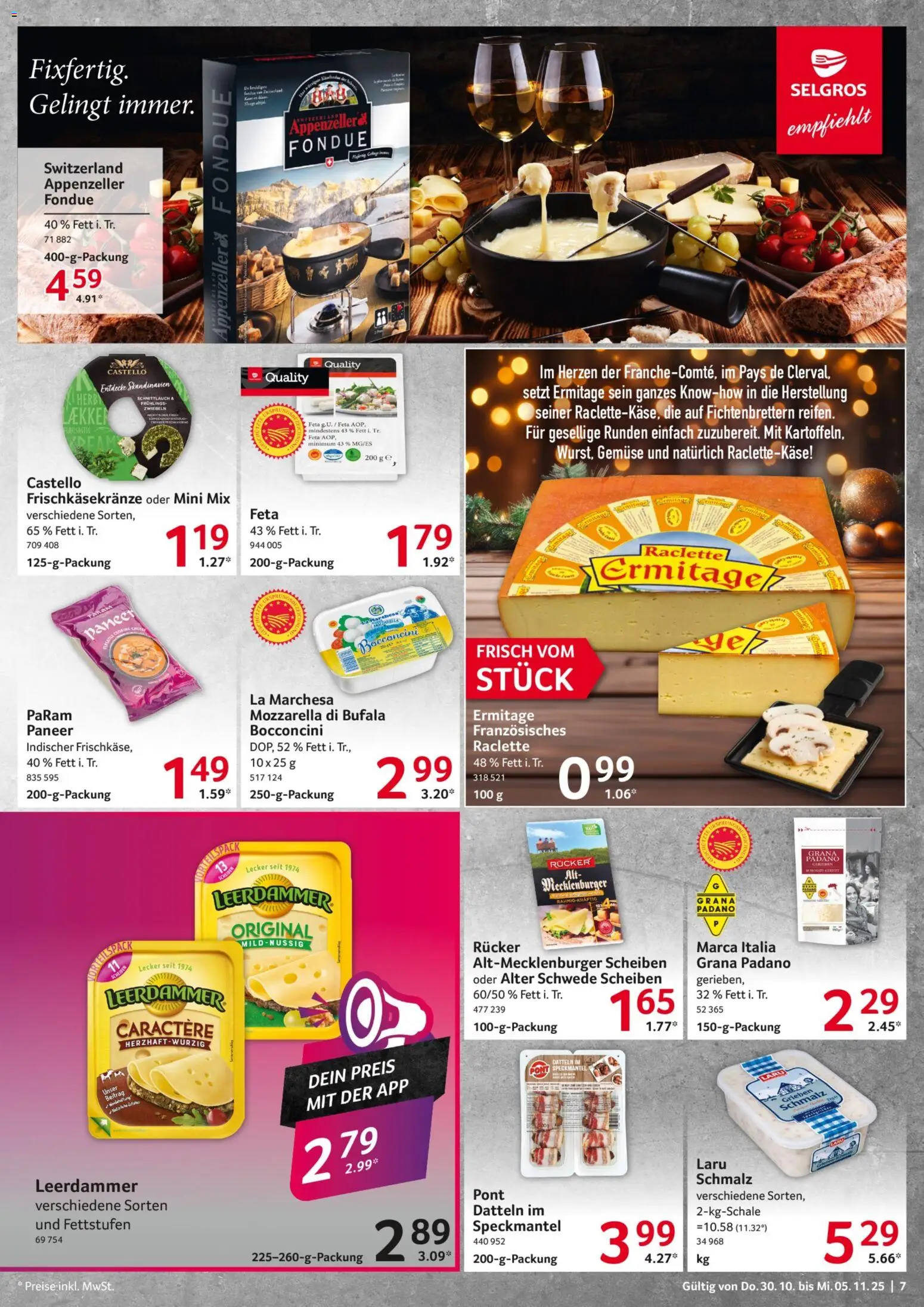Selgros Prospekt 	 – gültig ab 30.10.2025 | Seite: 7 | Produkte: Feta, Mozzarella, Zwiebeln, Raclette