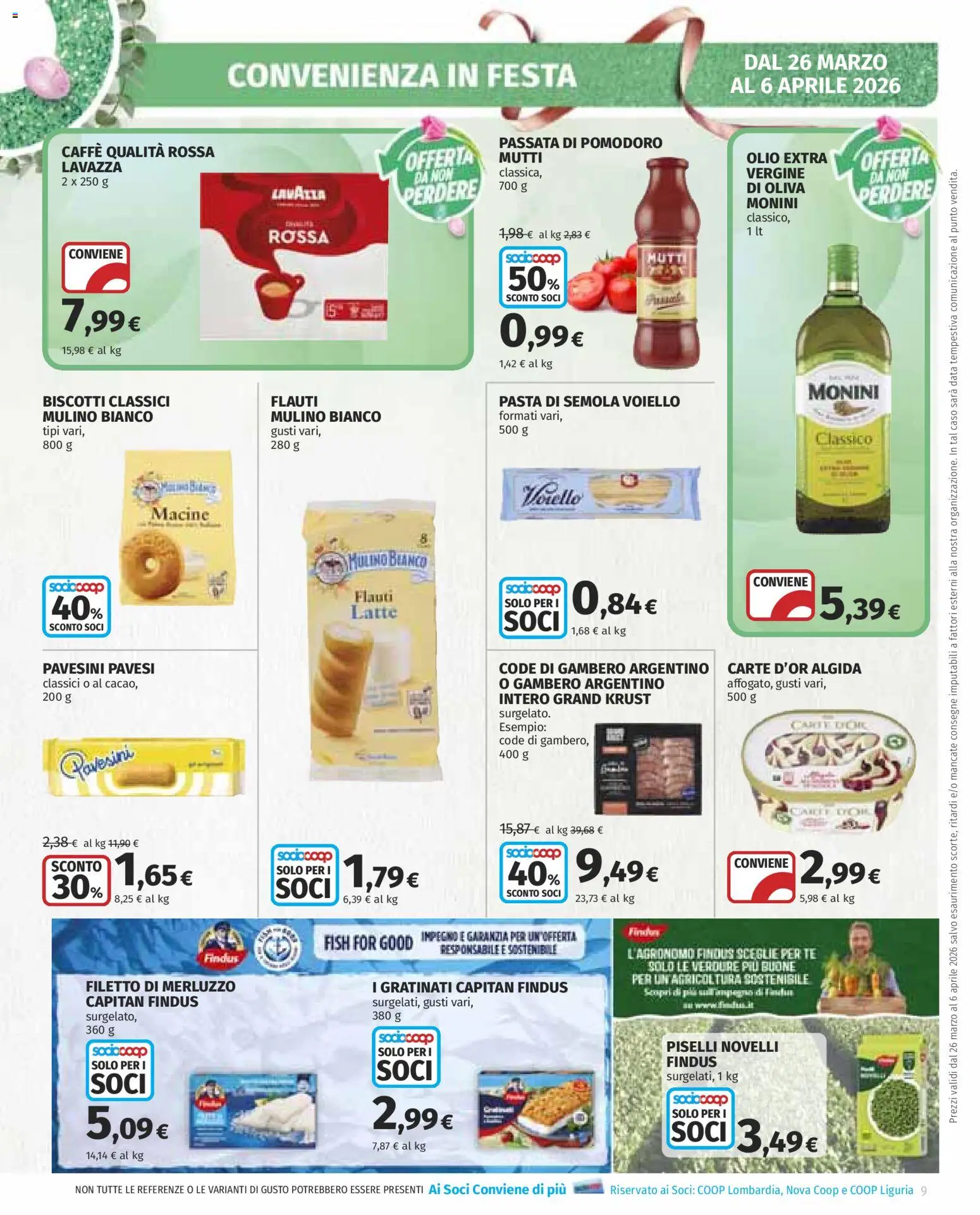 Volantino COOP del 26.03.2026 | Pagina: 9 | Prodotti: Biscotti, Olio, Piselli, Lavazza