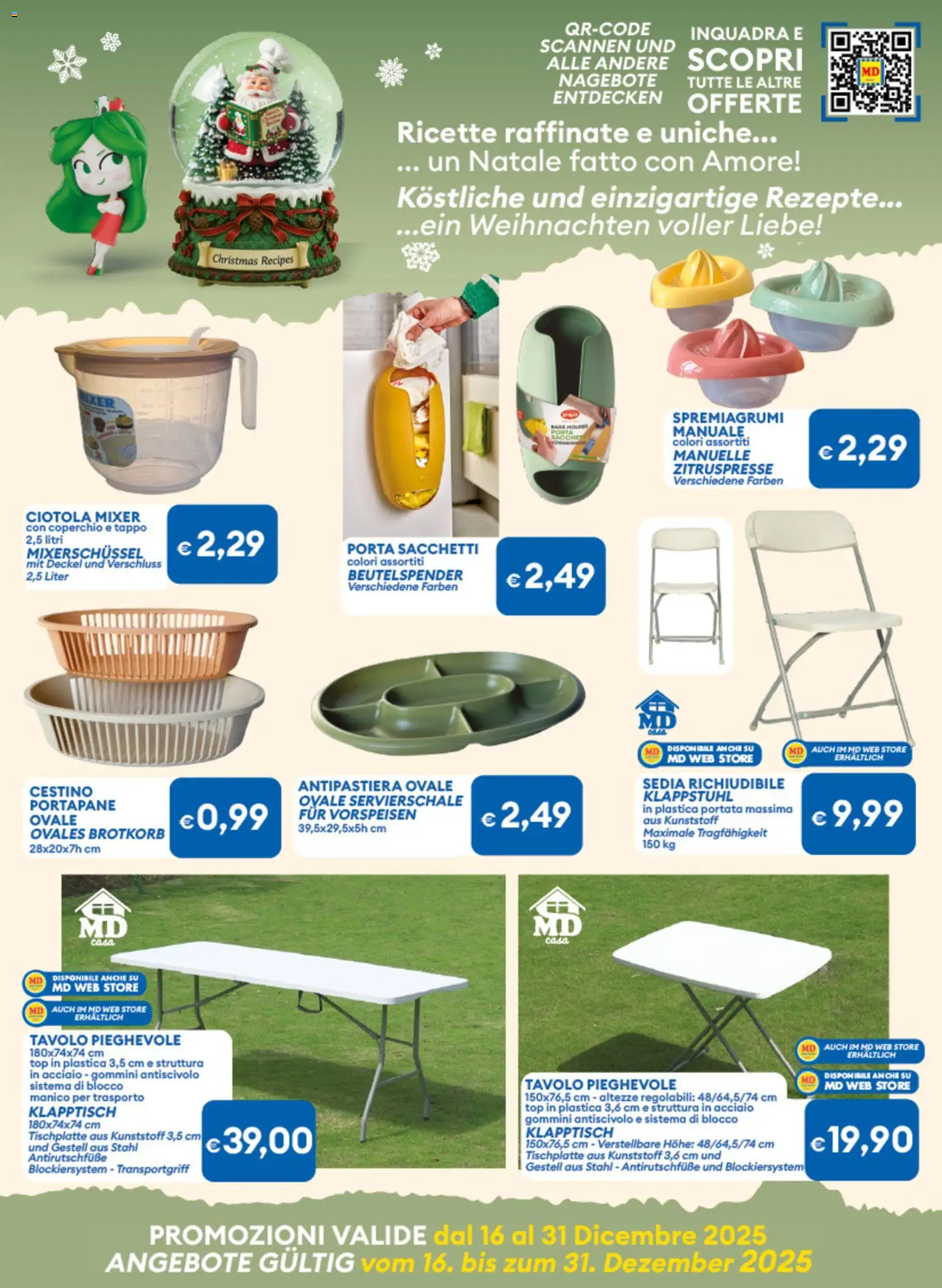 Volantino MD Discount del 16.12.2025 | Pagina: 15 | Prodotti: Spremiagrumi, Tavolo, Ciotola, Portapane