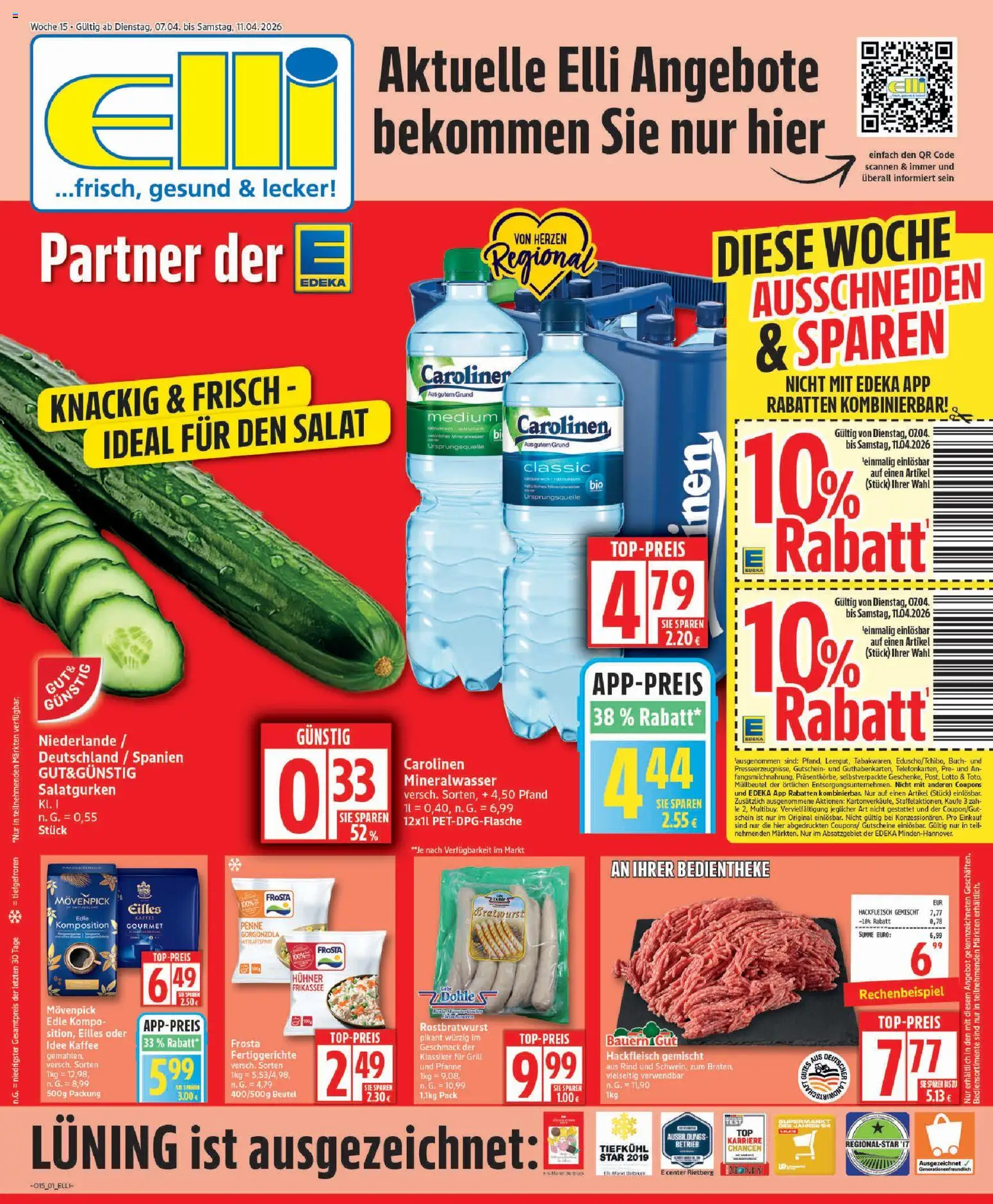 Elli Markt Prospekt Schloß Holte – gültig ab 07.04.2026 | Seite: 1 | Produkte: Idee kaffee, Kaffee, Frosta, Hackfleisch