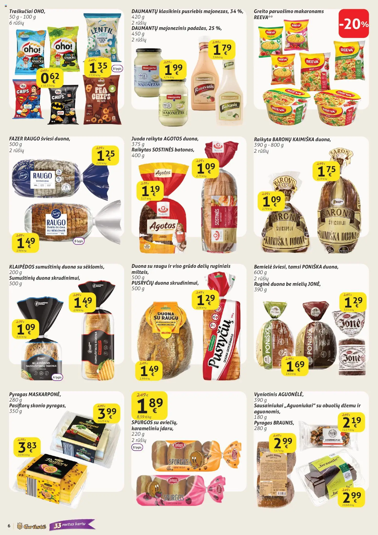 GRUSTE akcijos nuo 01.02.2026 | Puslapis: 6 | Prekių: Batonas, Pyragas, Duona, Majonezas