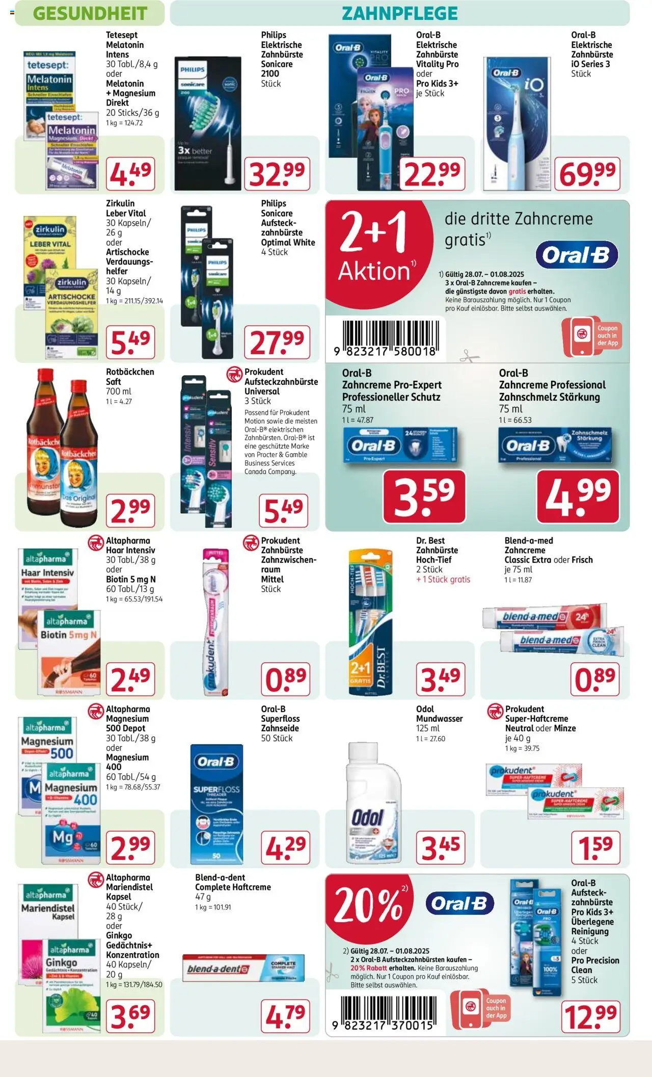 Rossmann Prospekt 	 - gültig ab dem 28.07.2025 | Seite: 10 | Produkte: Elektrische zahnbürste, Zahnbürste, Mundwasser, Saft