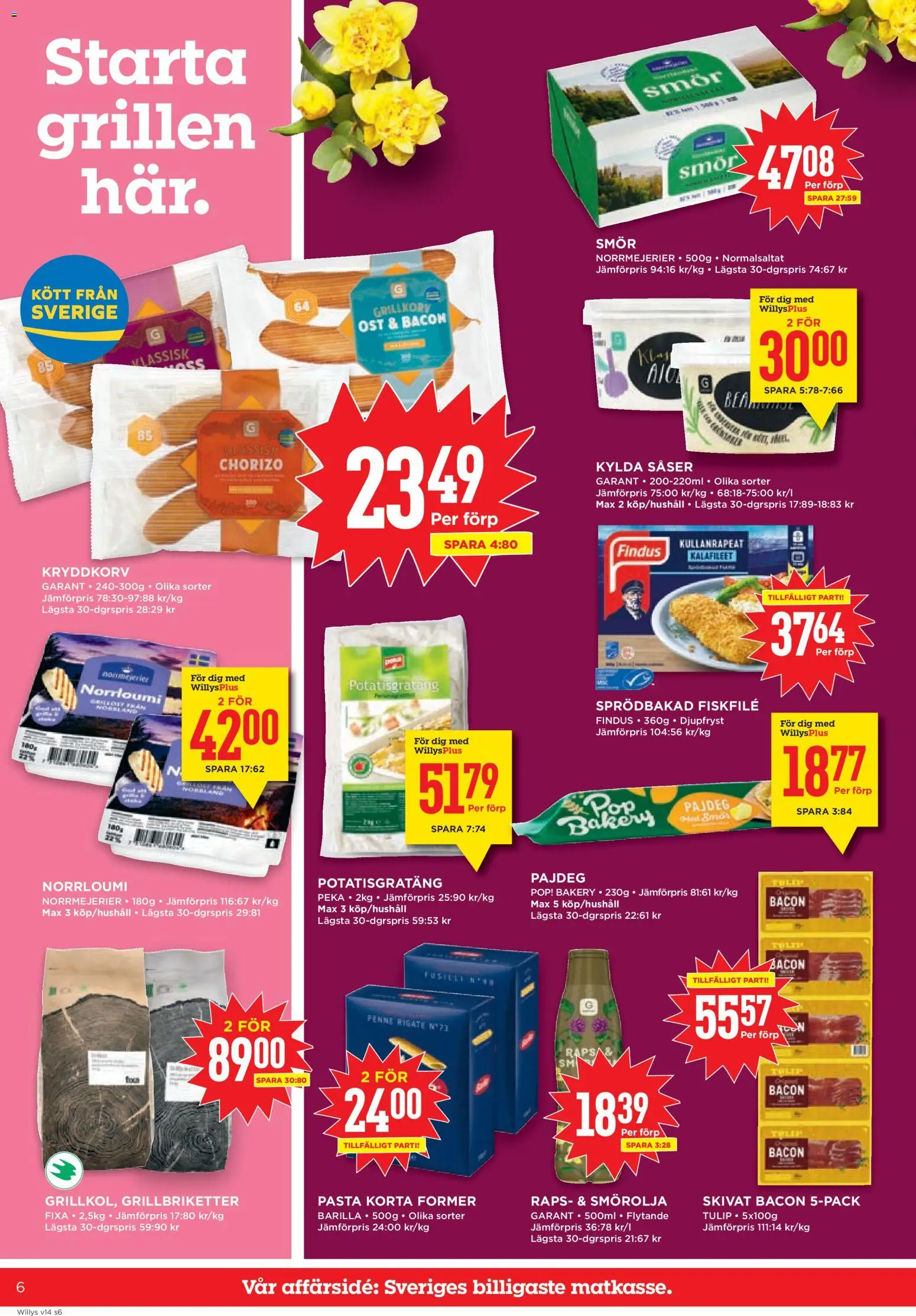 Willys reklamblad aktuell från 30.03.2026 | Sida: 6 | Produkter: Grill, Smör, Ost, Pasta