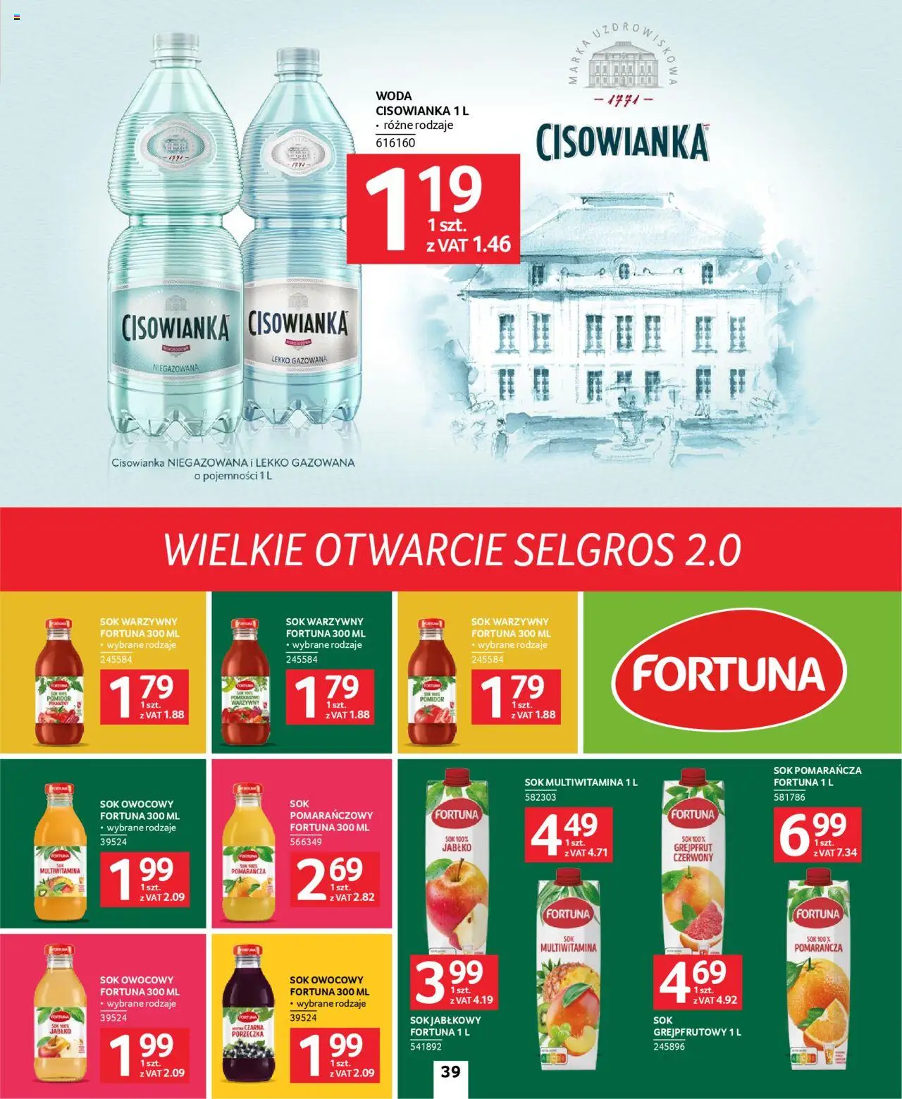 Selgros cash&carry Gazetka - Poznań markowe produkty od 09.10.2025 | Strona: 39 | Produkty: Sok multiwitamina, Grejpfrut, Woda, Sok warzywny