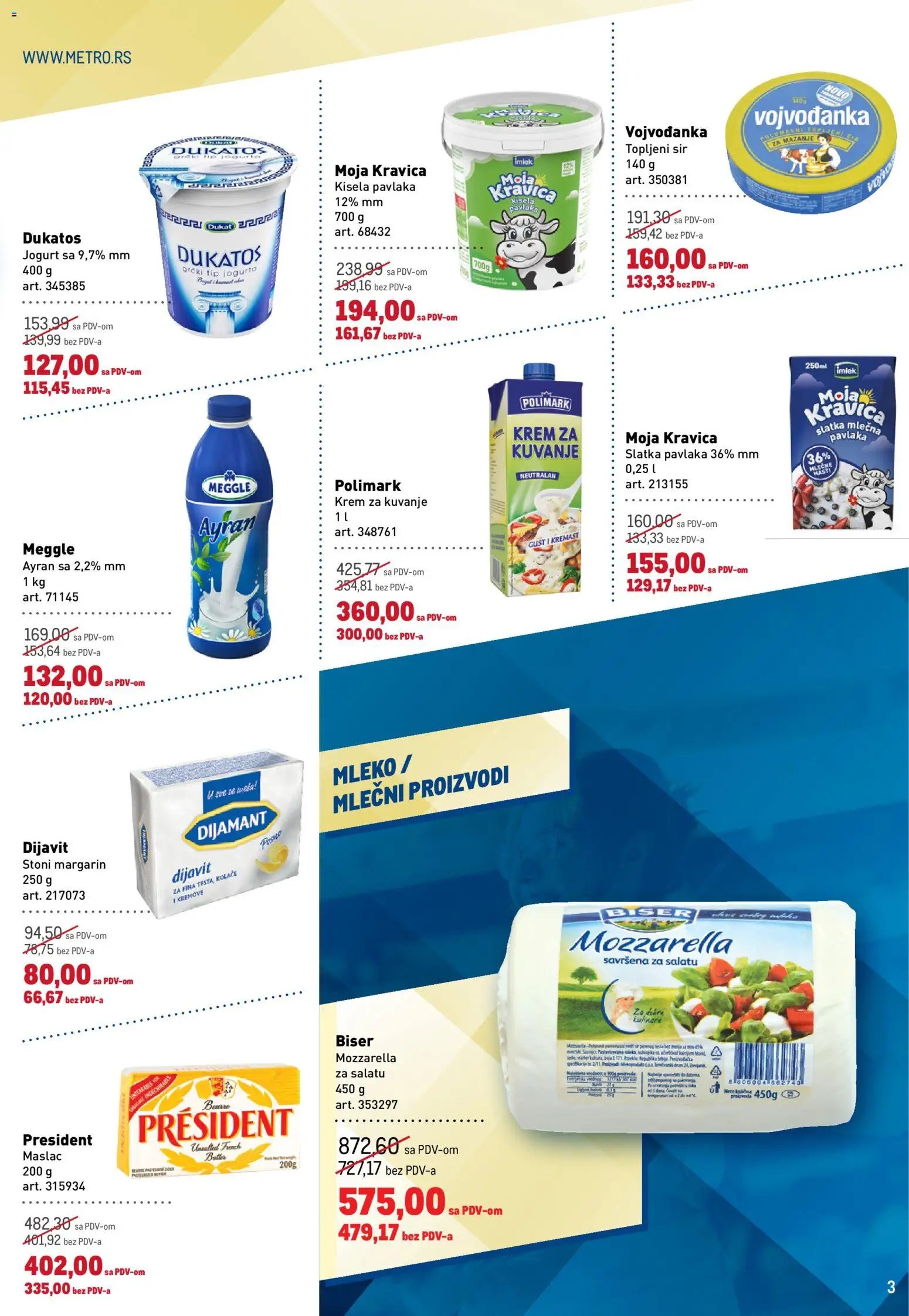 Metro katalog - važi od 08.01.2026 | Strana: 3 | Proizvode: Maslac, Kisela pavlaka, Jogurt, Pavlaka