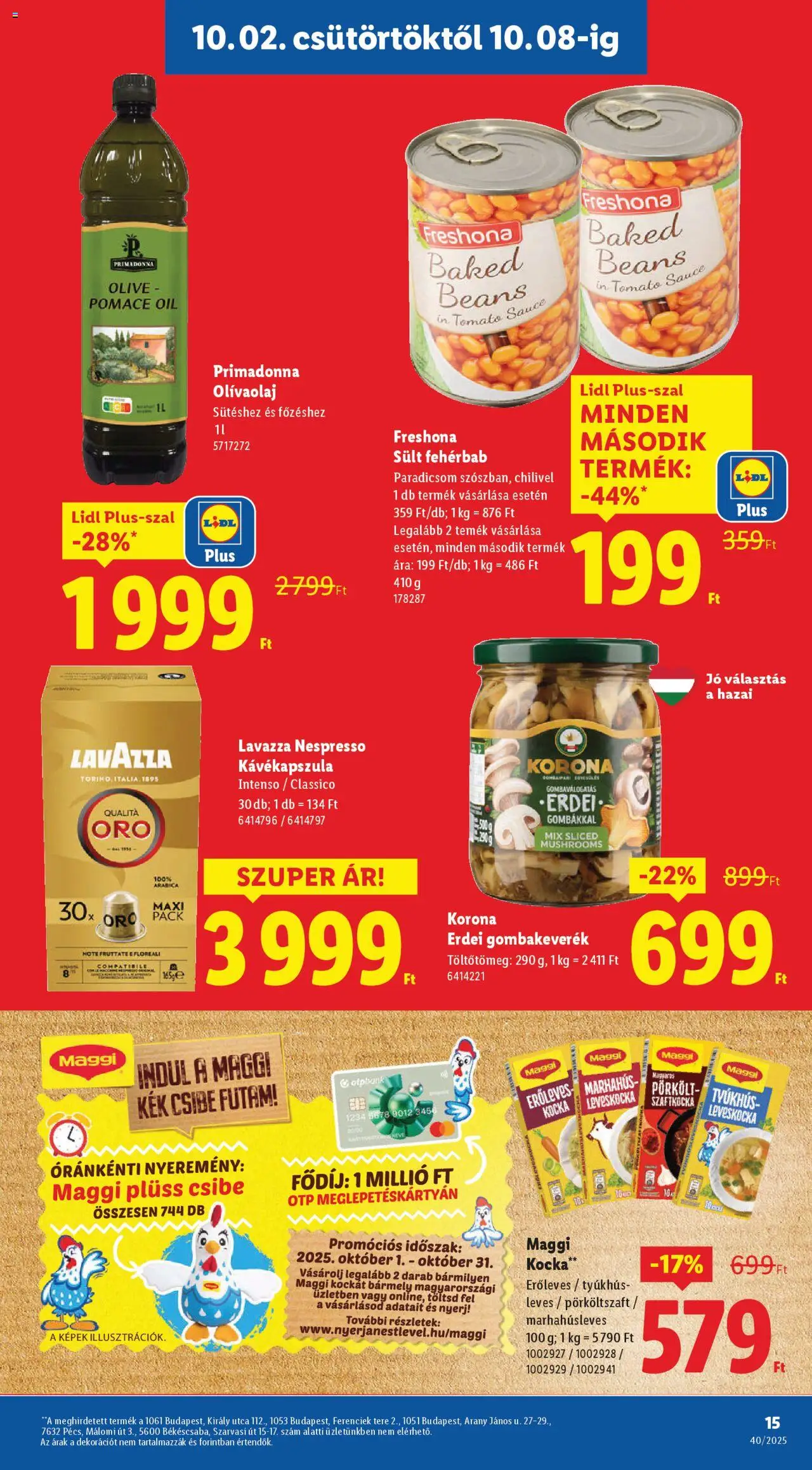 Lidl akciós ujság - amely érvényes a következő dátumtól: 02.10.2025 | Oldal: 15 | Termékek: Kávékapszula, Paradicsom, Marhahús, Olívaolaj