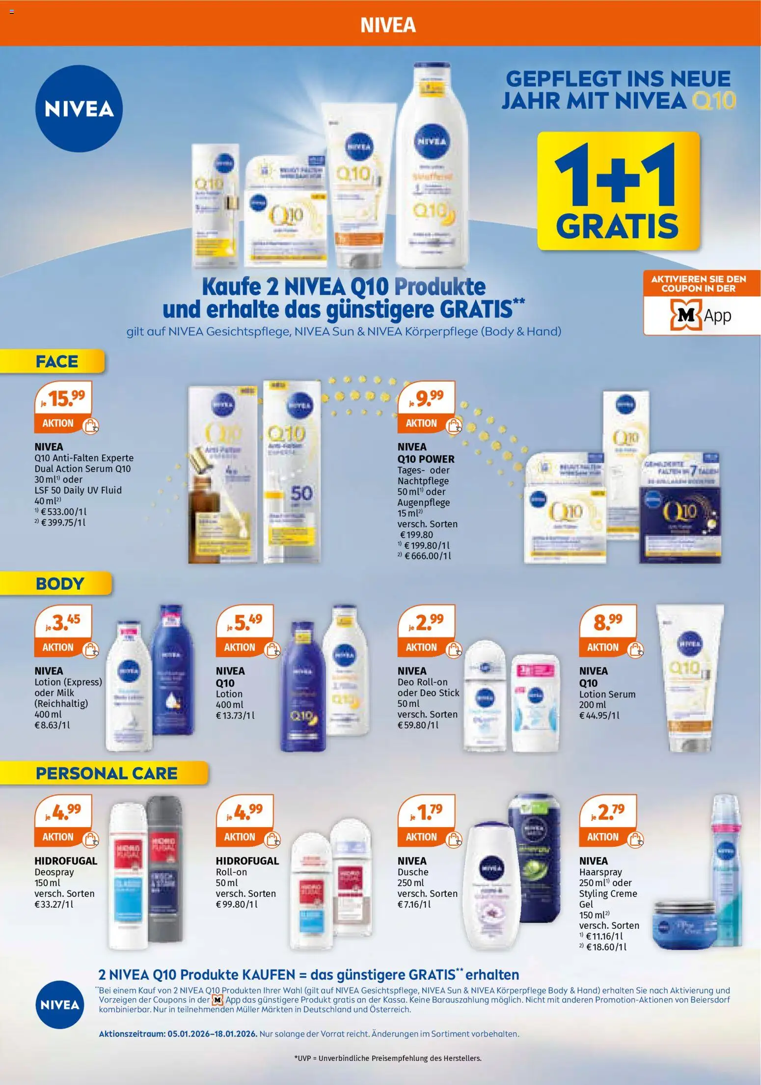 Müller Flugblatt gültig ab 05.01.2026 | Seite: 18 | Produkte: Dusche, Haarspray, Creme