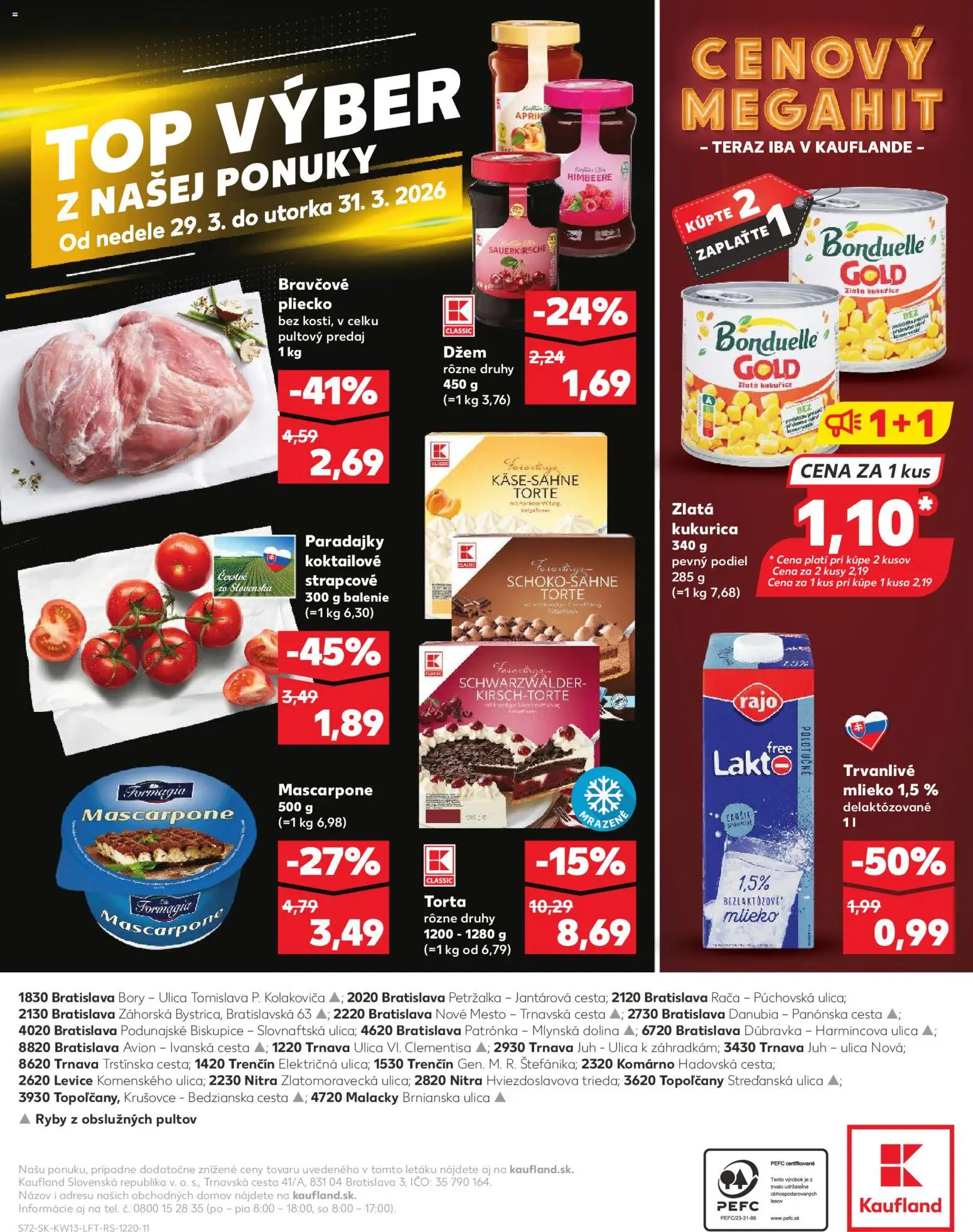 Nové Kaufland akcie – leták je platný od 26.03.2026 | Strana: 72 | Produkty: Mlieko, Paradajky, Kukurica, Trvanlivé mlieko