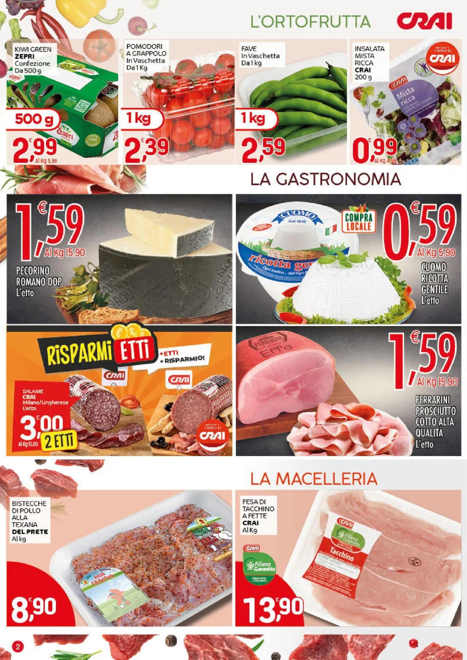 Volantino CRAI del 19.03.2026 | Pagina: 2 | Prodotti: Salame, Kiwi, Tacchino, Prosciutto