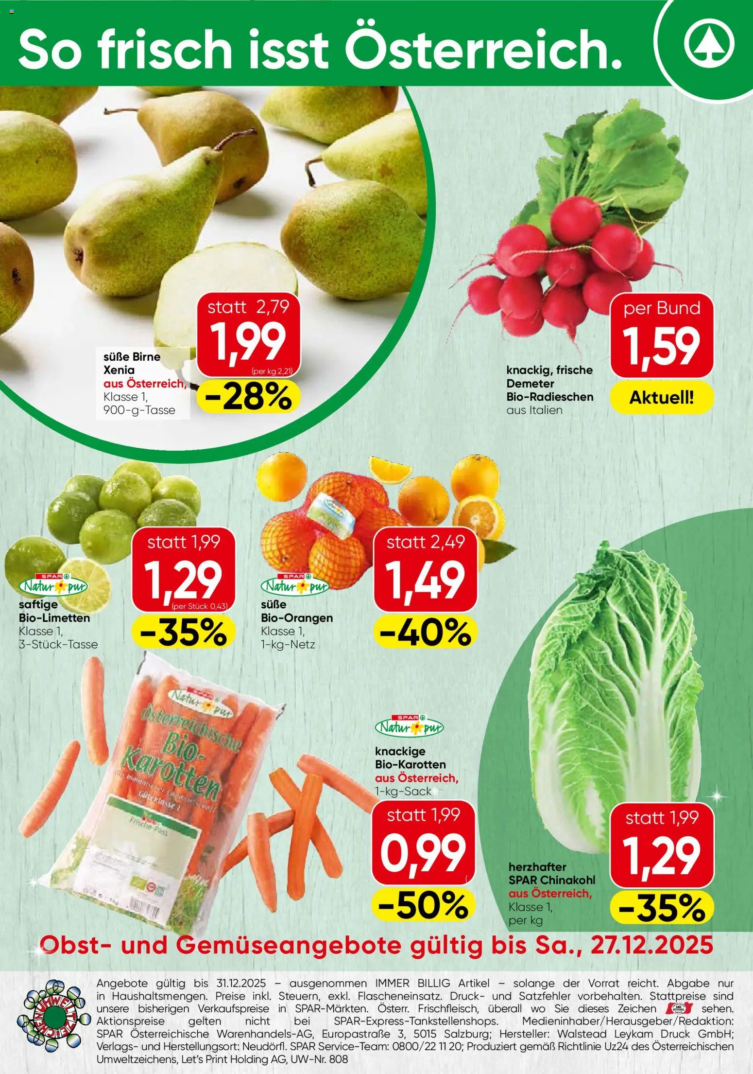 Spar Obst & Gemüse - Burgenland gültig ab 22.12.2025 | Seite: 1 | Produkte: Obst, Birne, Chinakohl