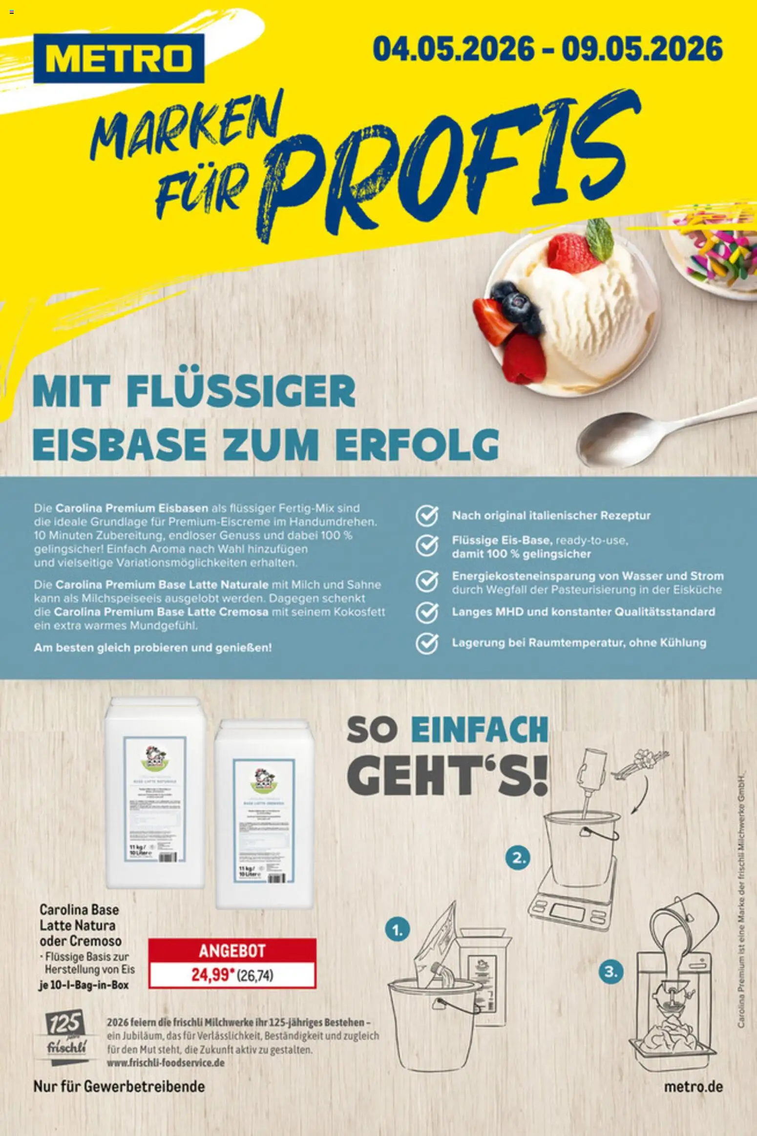 Metro Starke Marken Profis – gültig ab 04.05.2026 | Seite: 1 | Produkte: Milch, Wasser, Sahne, Eis