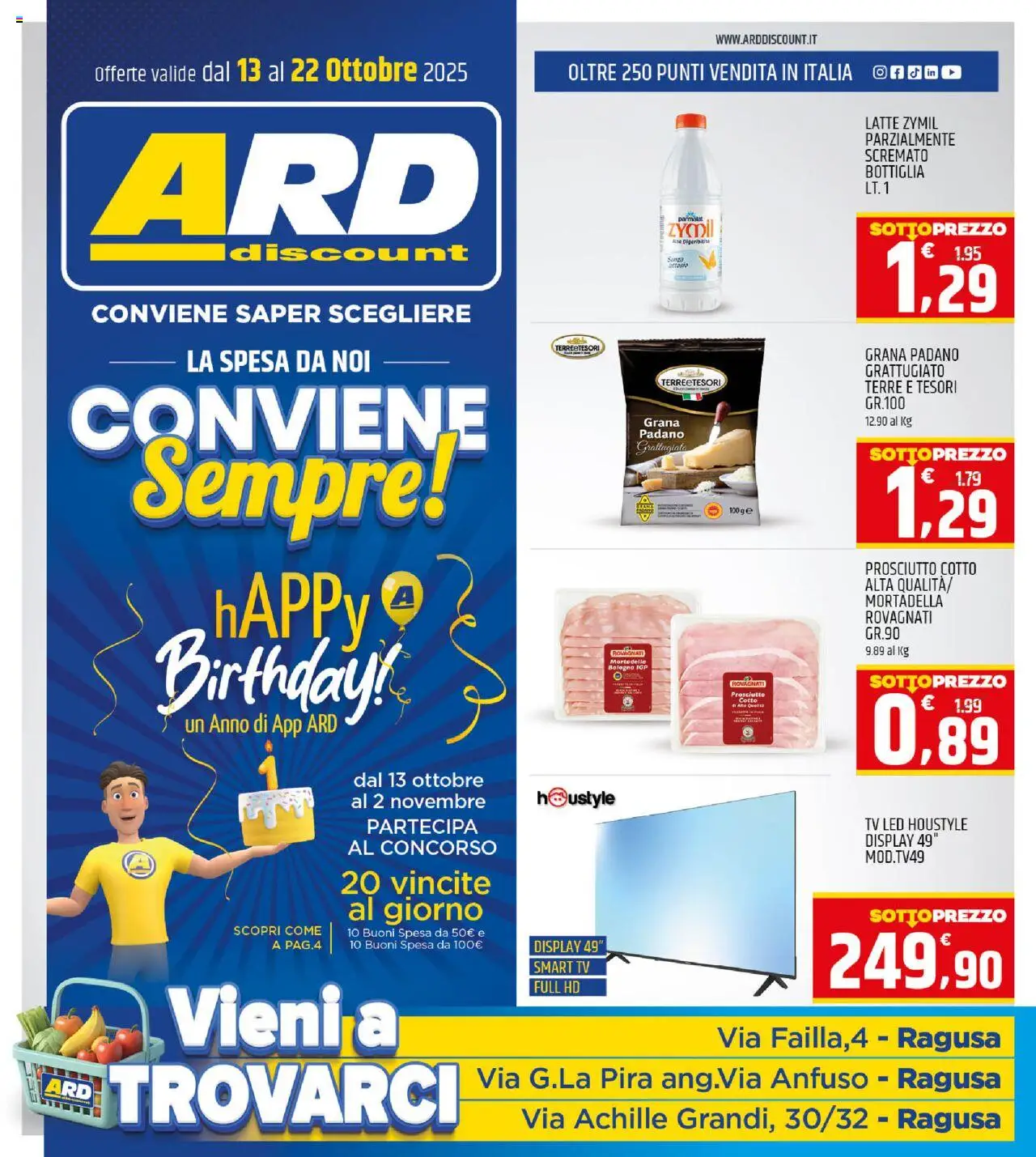Volantino ARD Discount del 13.10.2025 | Pagina: 1 | Prodotti: Prosciutto, Mortadella, TV, Bottiglia