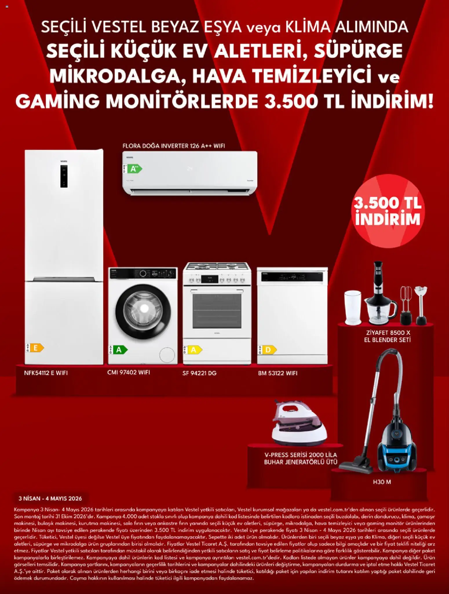 Vestel - Mobil ve Akıllı Ürünler - 03.04.2026 tarihinden itibaren geçerlidir | Sayfa: 4 | Ürünler: Monitör, Klima, Ütü, Hava temizleyici