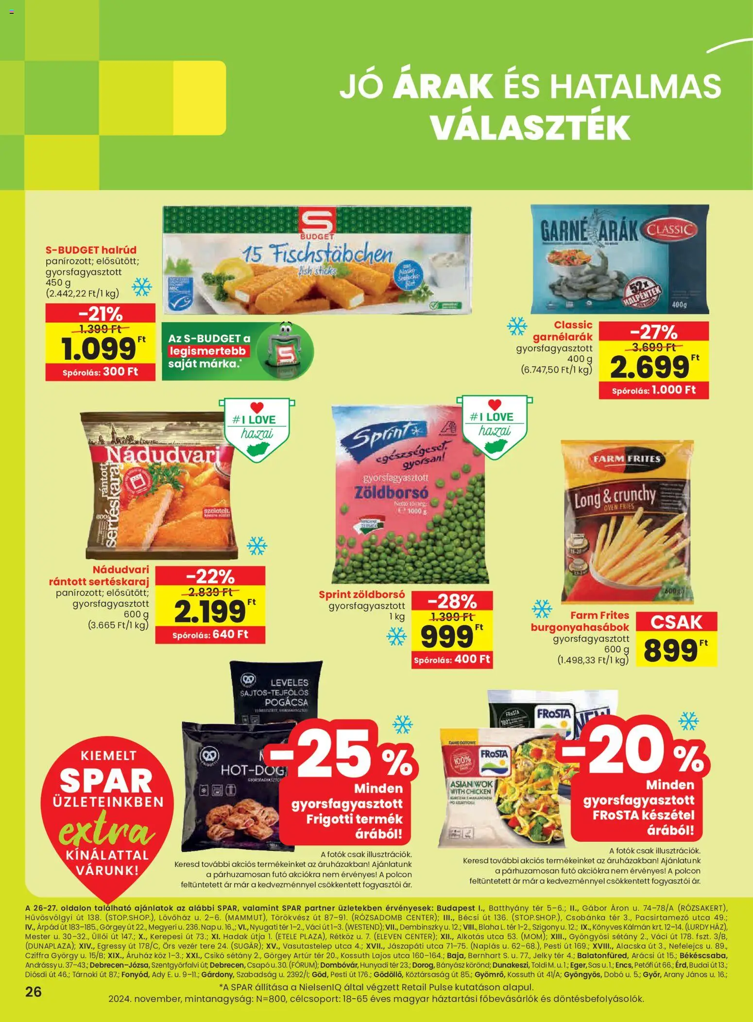 Spar akciós ujság - amely érvényes a következő dátumtól: 20.11.2025 | Oldal: 7 | Termékek: Zöldborsó, Sertéskaraj, Pogácsa, Készétel