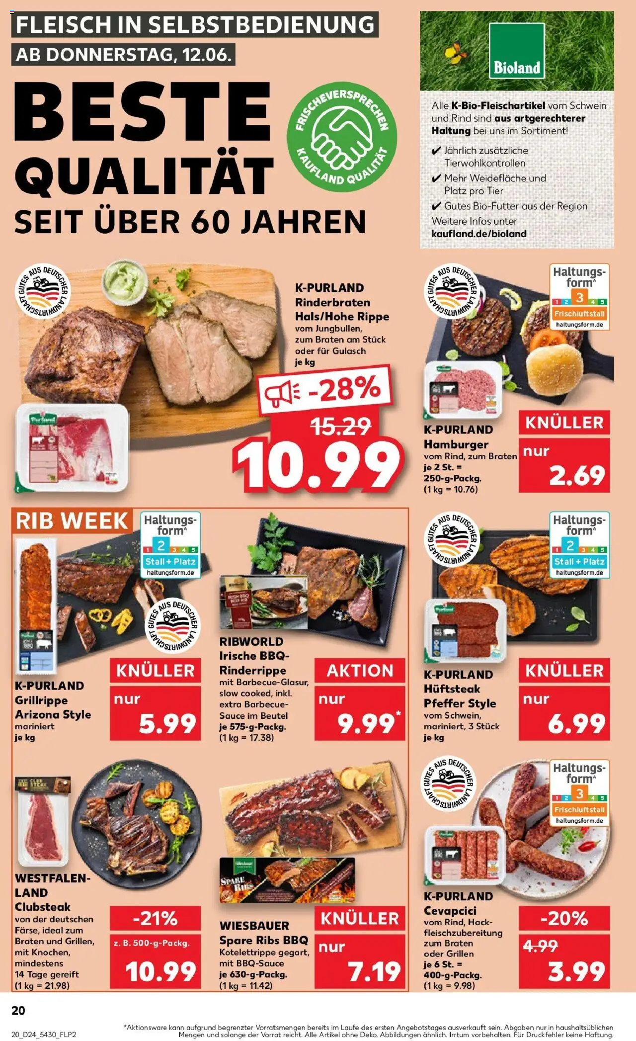Kaufland prospekt Dingolfing	 - gültig ab dem 11.06.2025 | Seite: 20 | Produkte: Rinderbraten, Gulasch, Pfeffer, Steak
