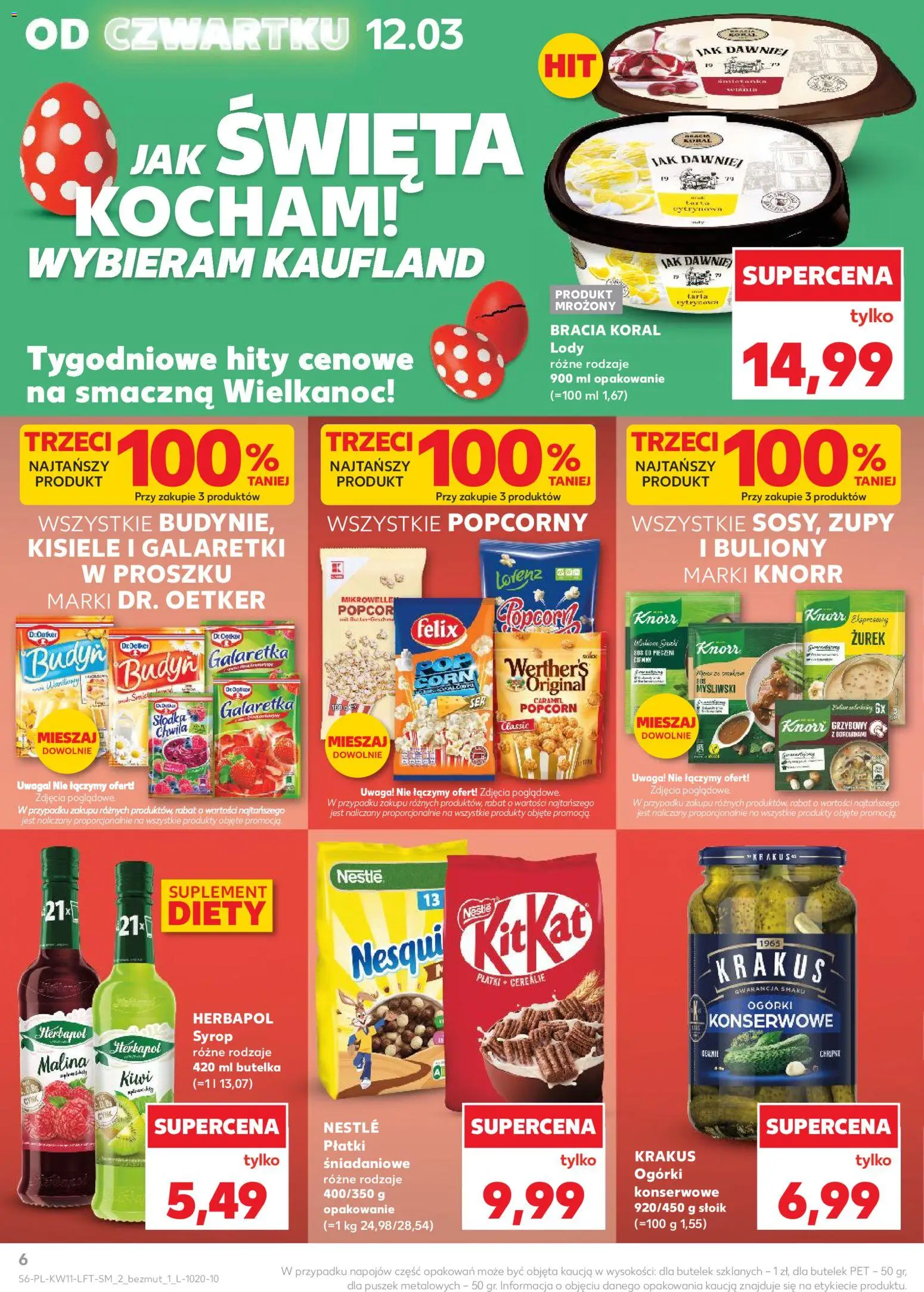 Kaufland gazetka od 12.03.2026 | Strona: 6 | Produkty: Galaretka, Kiwi, Lody, Ogórki konserwowe
