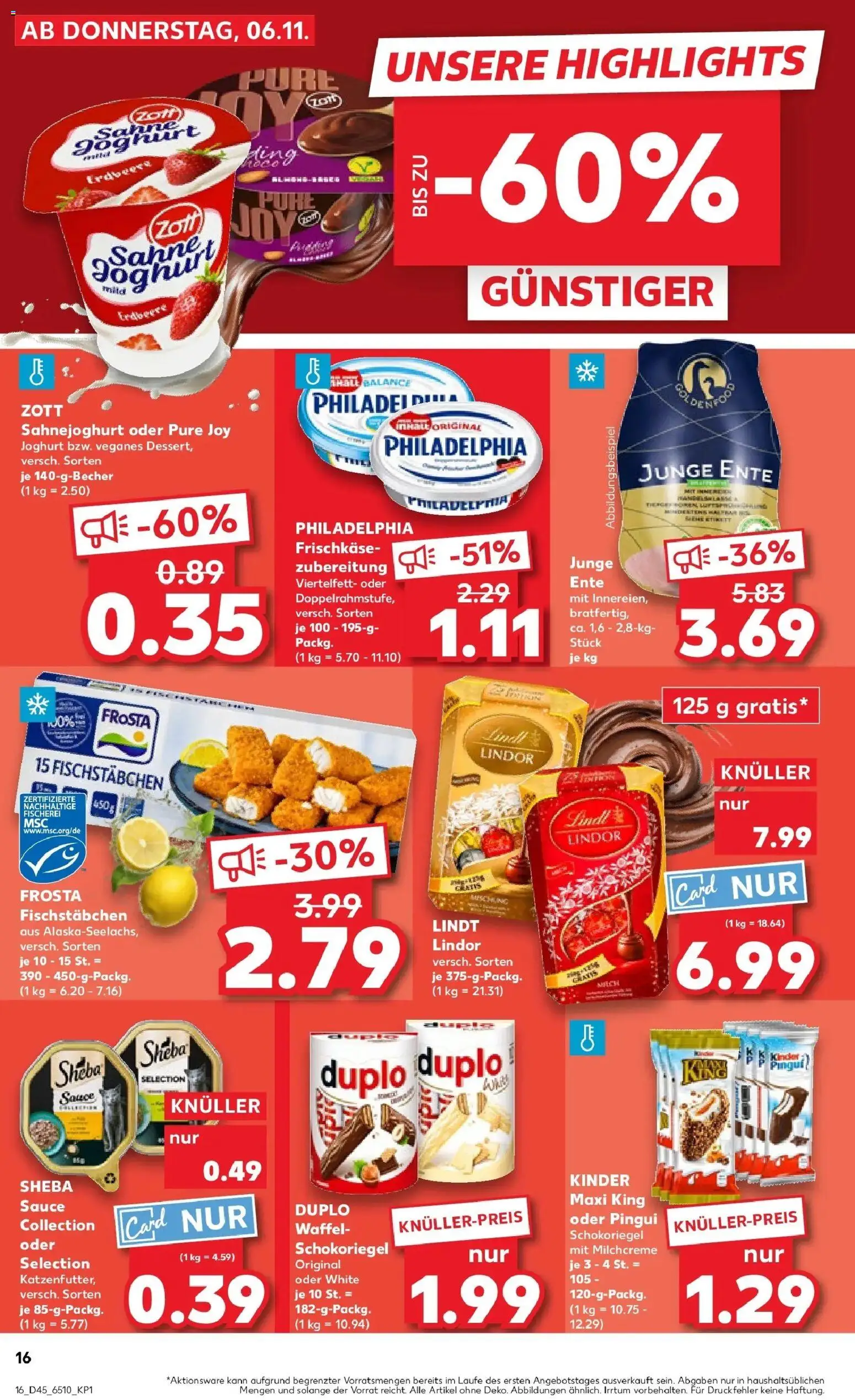 Kaufland prospekt Heinsberg	 – gültig ab 10.11.2025 | Seite: 16 | Produkte: Sheba, Fischstabchen, Sahne, Ente