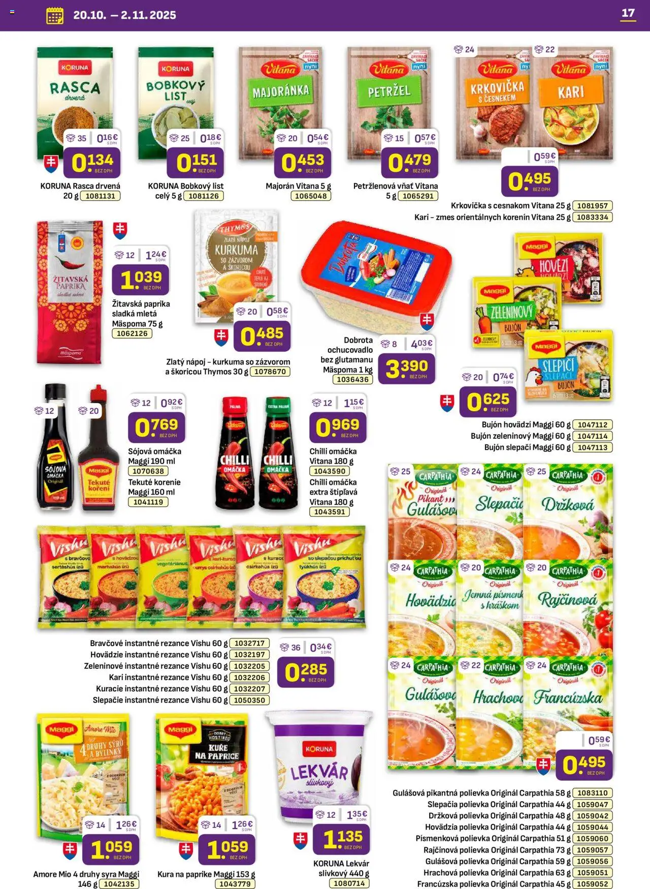 Nové Libex akcie – leták je platný od 20.10.2025 | Strana: 17 | Produkty: Chilli, Korenie, Kurkuma, Majorán