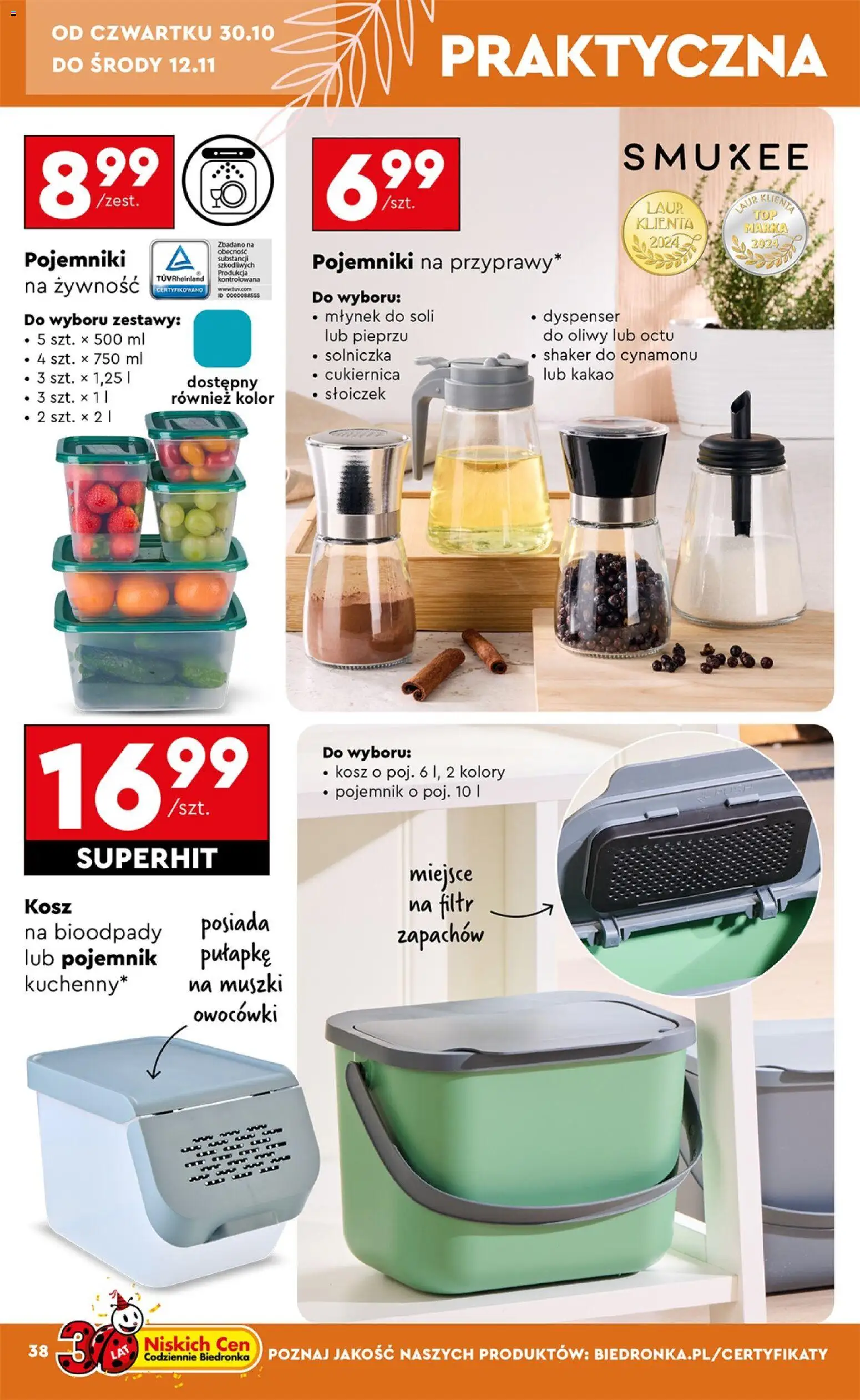 Biedronka Black Friday od 25.10.2025 | Strona: 38 | Produkty: Kakao, Młynek, Kosz, Pojemniki na żywność