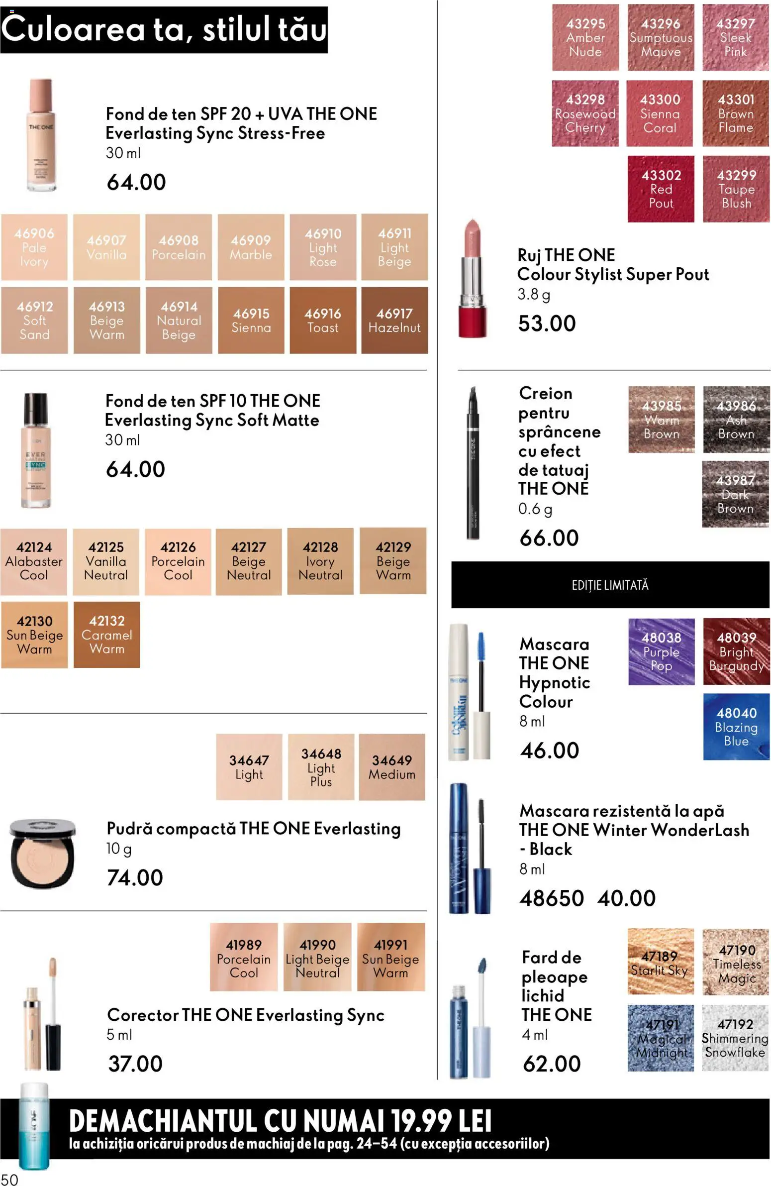 Noul catalog Oriflame – valabil de la 23.12.2025 | Pagină: 50 | Produse: Fond de ten, Machiaj, Pudră, Ruj