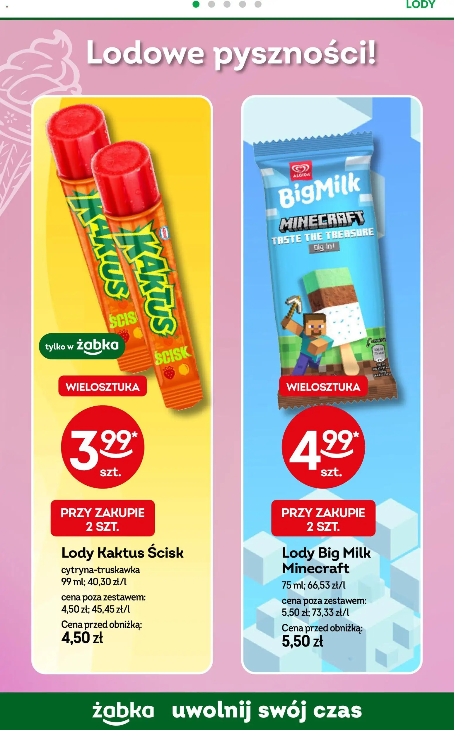 Żabka gazetka od 22.04.2026 | Strona: 50 | Produkty: Big Milk, Lody Kaktus, Lody
