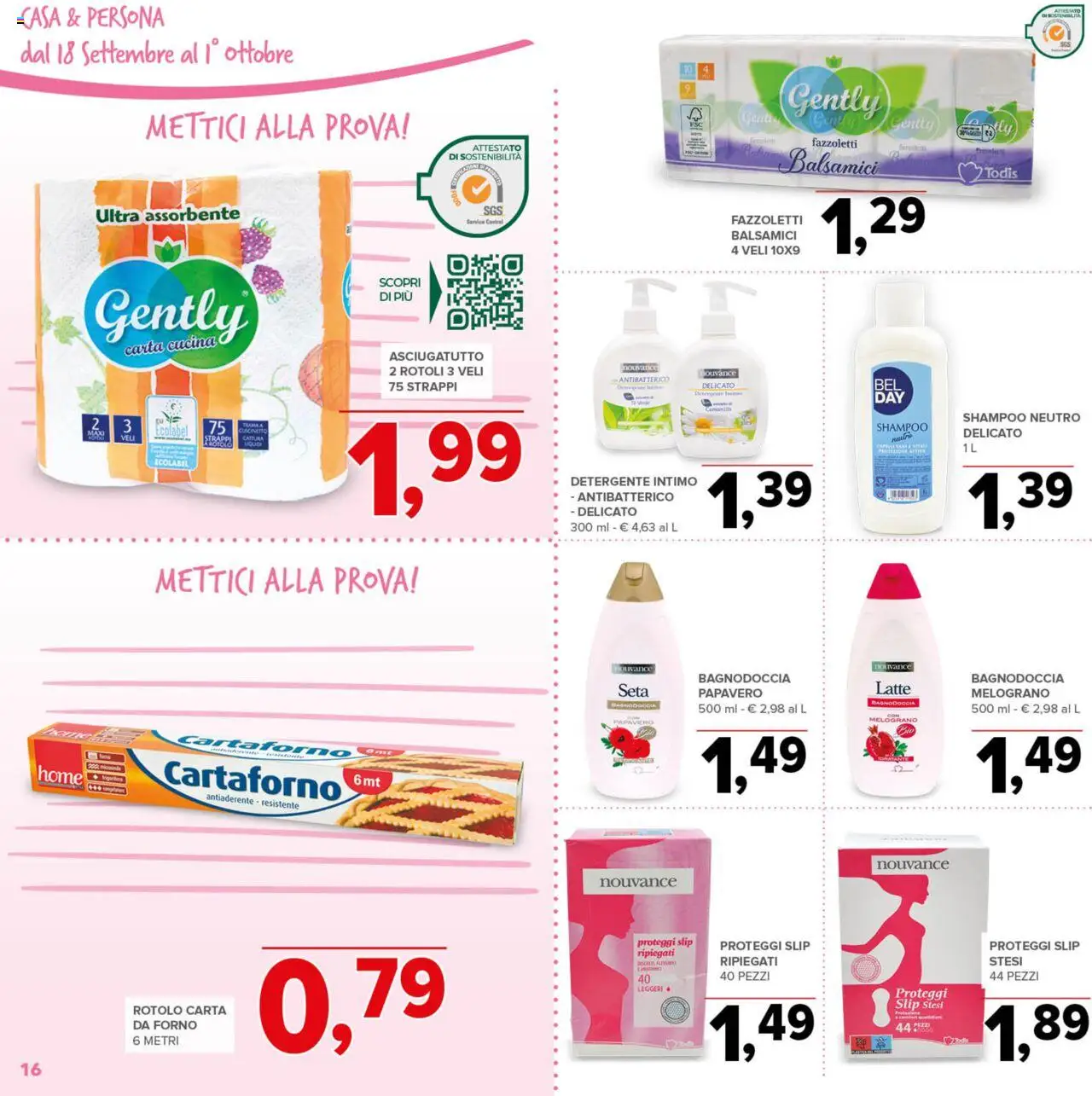 Volantino Todis del 18.09.2025 | Pagina: 16 | Prodotti: Shampoo, Detergente, Latte, Forno