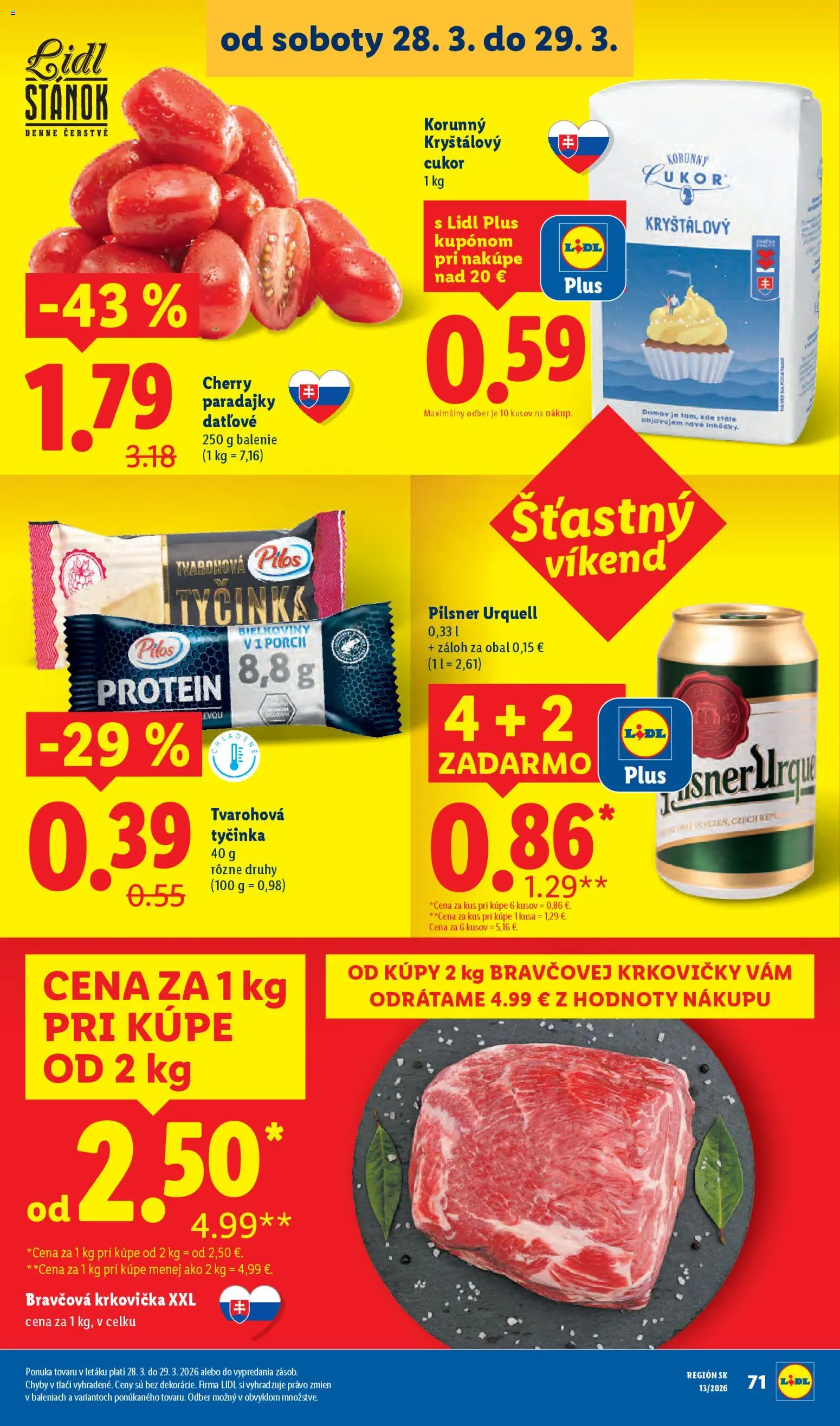 Nové Lidl akcie – leták je platný od 23.03.2026 | Strana: 99 | Produkty: Paradajky, Protein, Bravčová krkovička, Cukor