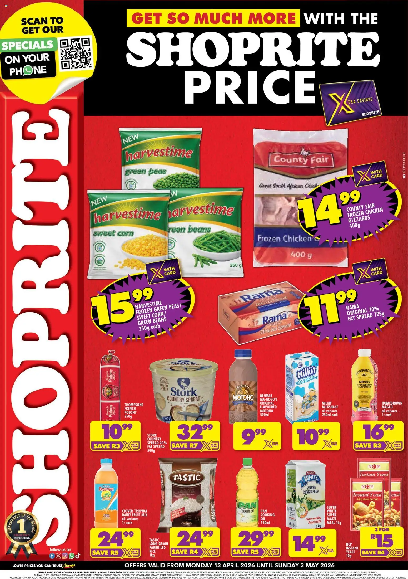 New Shoprite catalogue – valid from 13.04.2026 | Page: 1 | Products: Chicken, Rice, Fruit, Mango