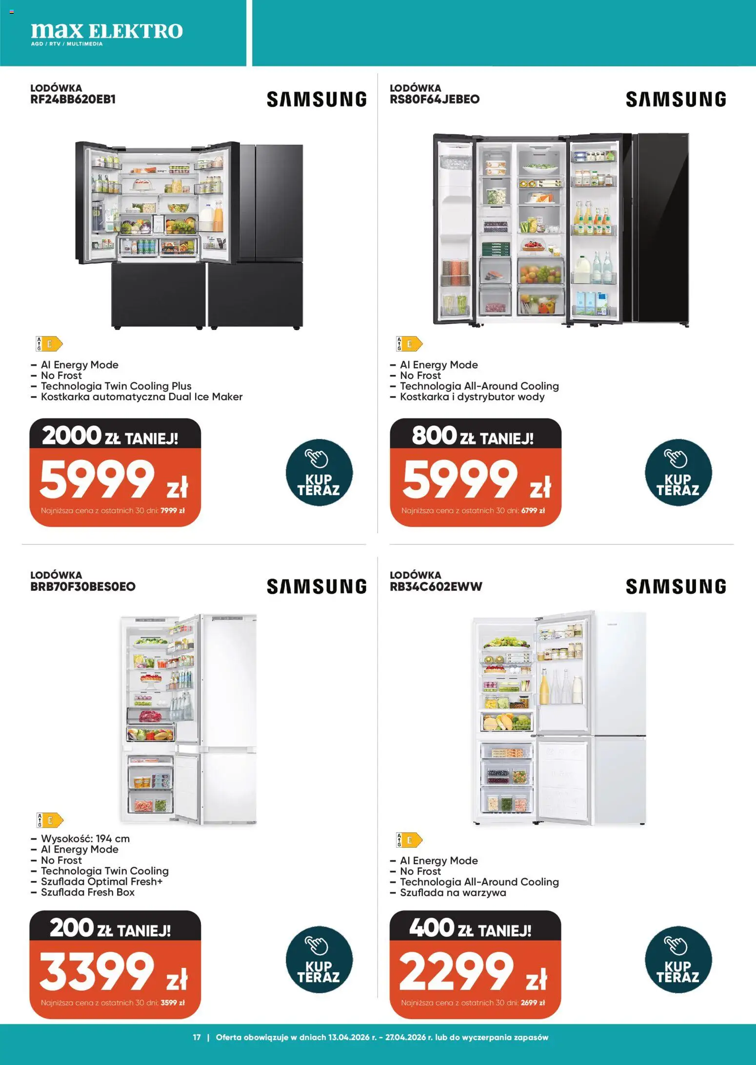 Max elektro gazetka od 13.04.2026 | Strona: 17 | Produkty: Lodówka, Warzywa