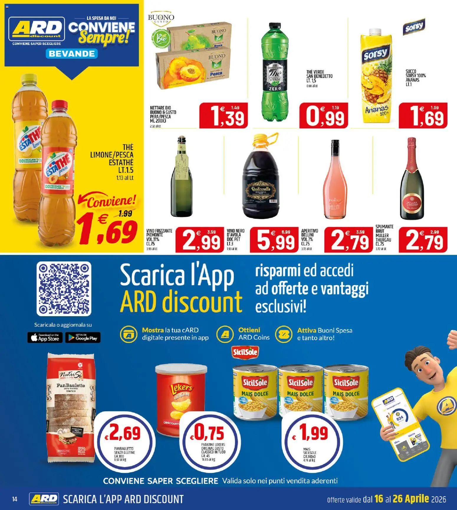 Volantino ARD Discount del 16.04.2026 | Pagina: 14 | Prodotti: Pane, Succo, Ananas, The