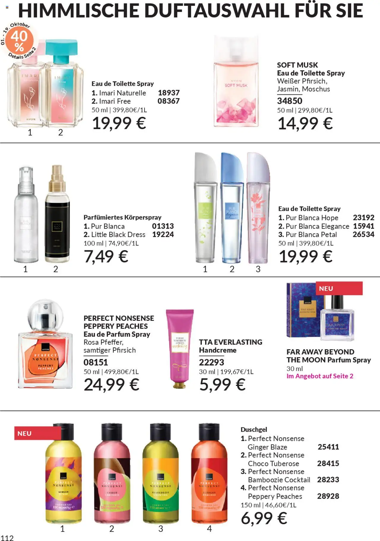 AVON Katalog Oktober 2025 – gültig ab 01.10.2025 | Seite: 114 | Produkte: Toilette, Duschgel, Pfirsich, Eau de Parfum