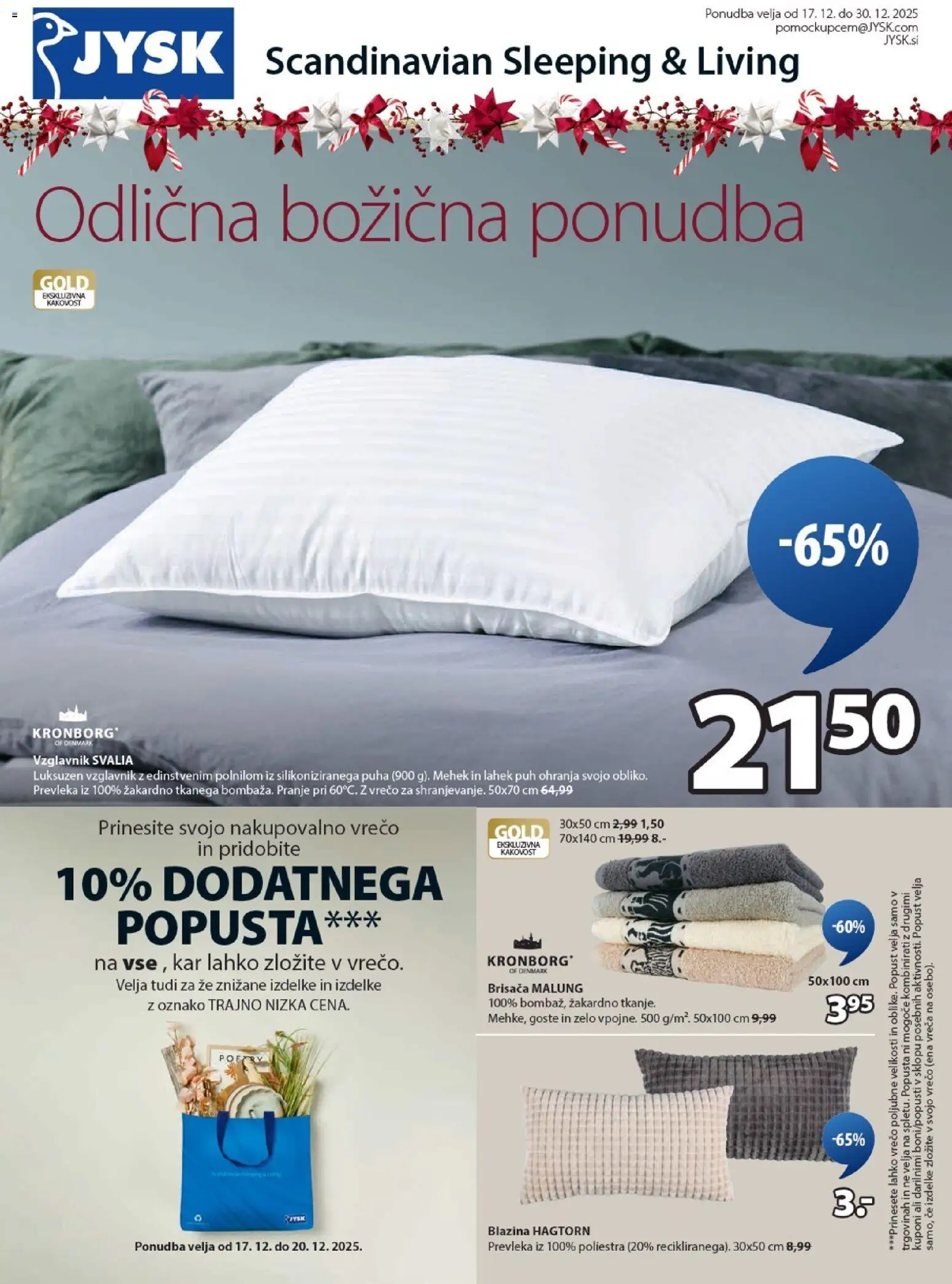 Novi JYSK katalog ponudbe – veljaven od 17.12.2025 | Stran: 1 | Izdelki: Brisača, Vzglavnik, Prevleka, Blazina