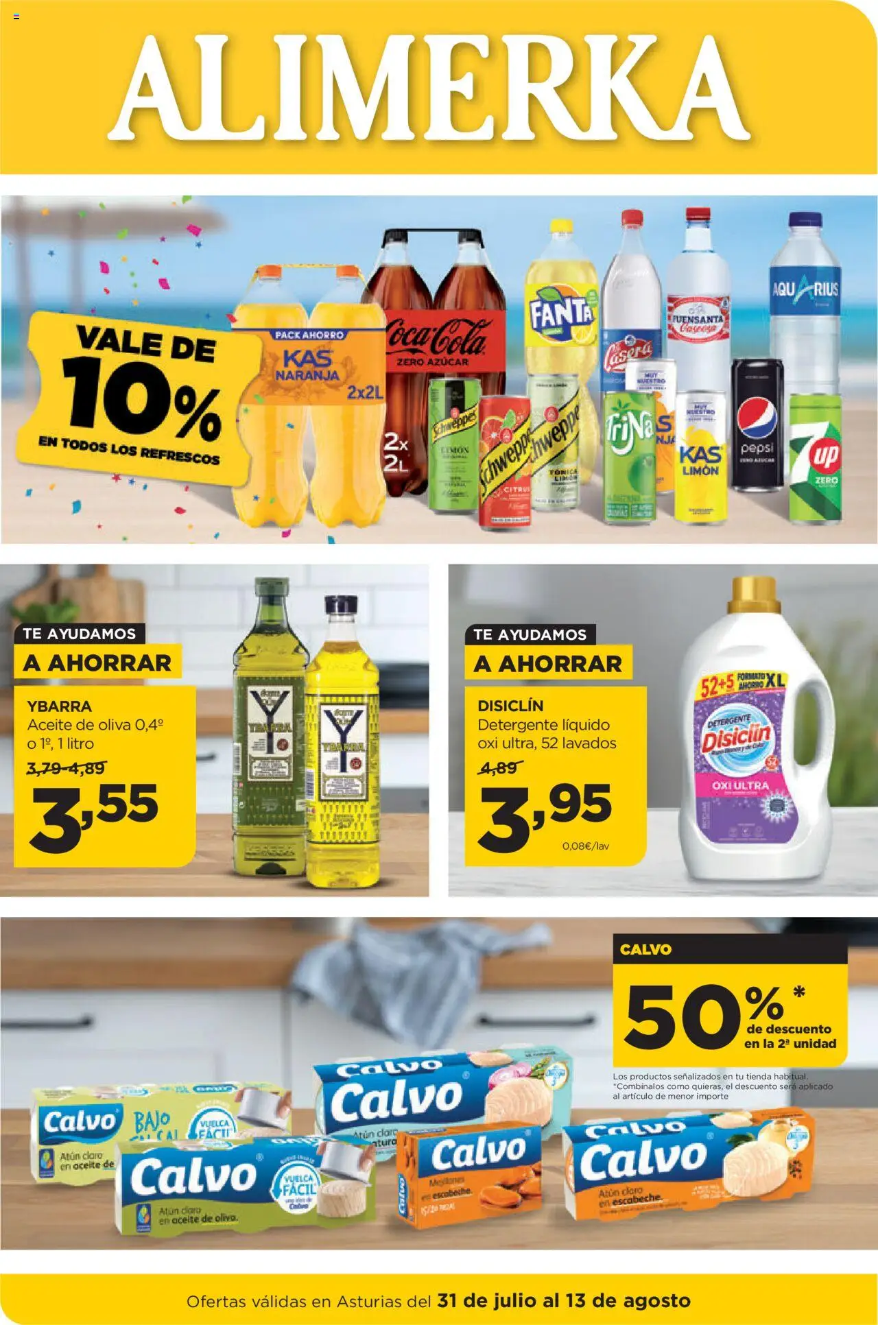 Alimerka folleto Asturias │ válido desde el 31.07.2025 | Página: 1 | Productos: Detergente, Té, Aceite de oliva, Detergente líquido