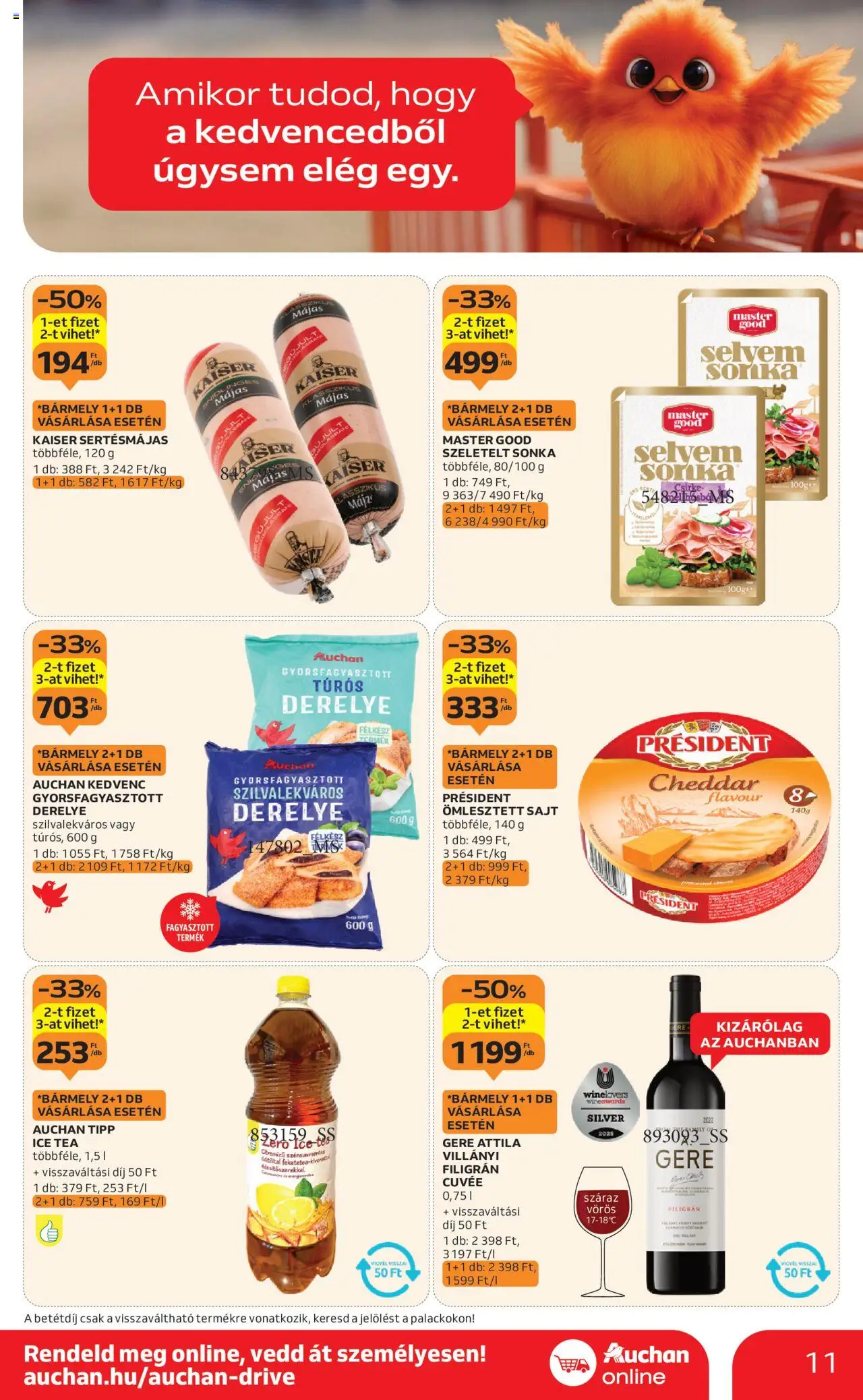 Auchan akciós ujság - amely érvényes a következő dátumtól: 09.10.2025 | Oldal: 11 | Termékek: Ice tea, Sonka, Cheddar, Derelye