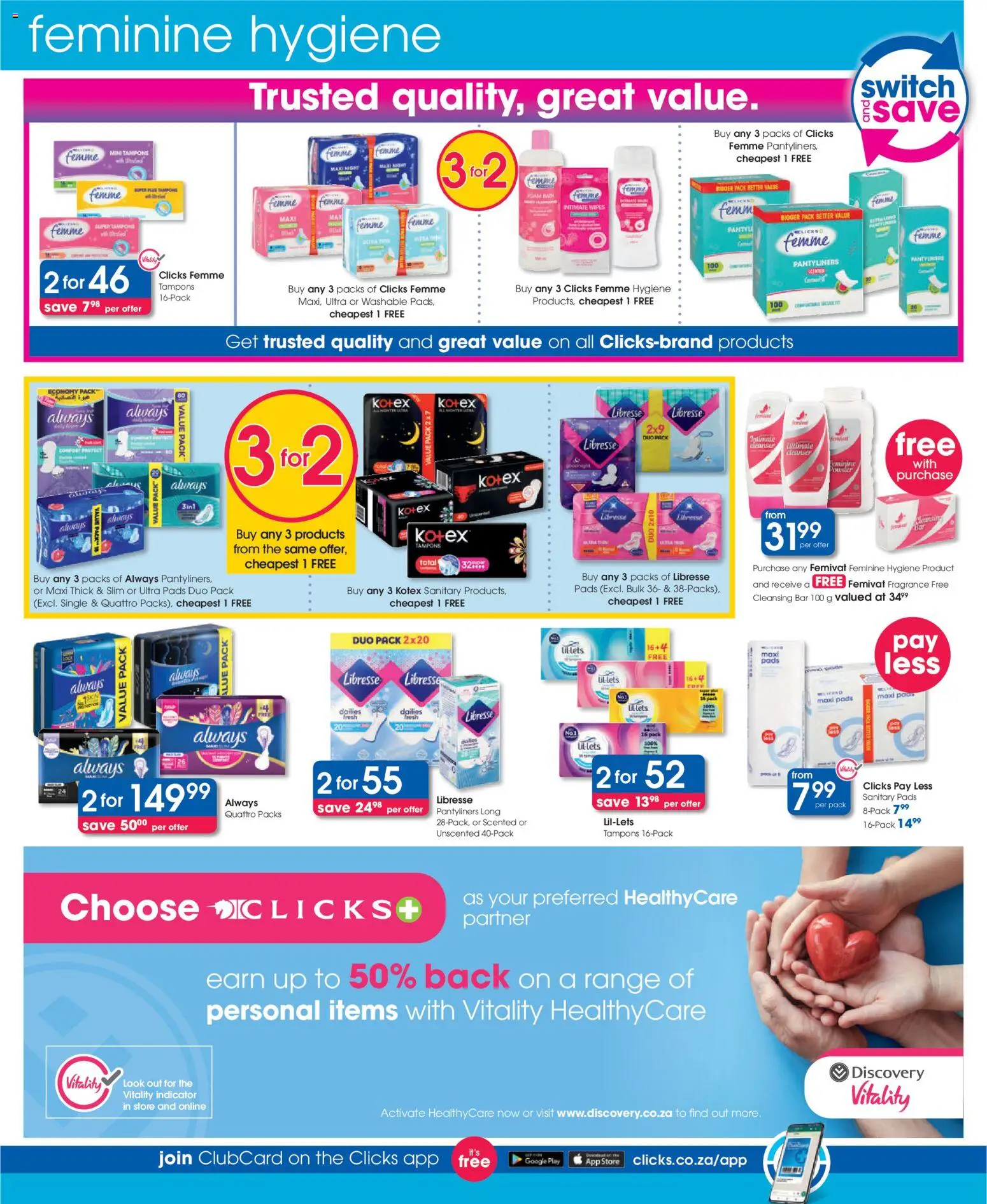 New Clicks catalogue – valid from 25.02.2026 | Page: 40 | Products: Pads, Fragrance, Switch