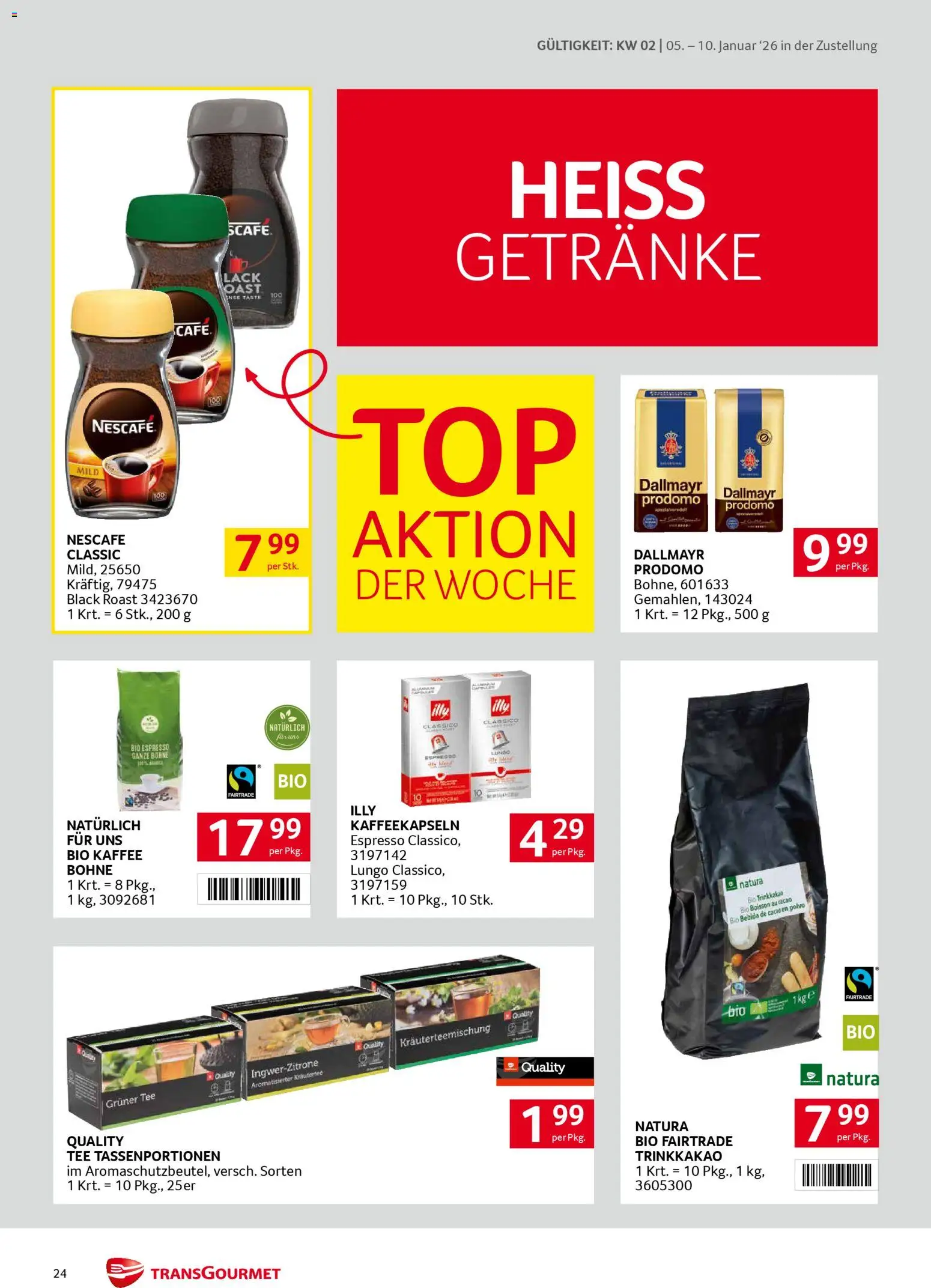 Transgourmet Zustellaktion gültig ab 05.01.2026 | Seite: 24 | Produkte: Kaffee, Tee