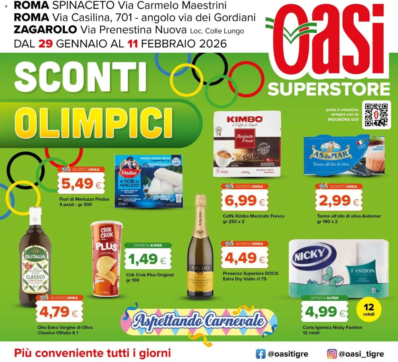 Volantino Oasi del 29.01.2026 | Pagina: 1 | Prodotti: Caffè, Merluzzo, Olio, Olio extra vergine
