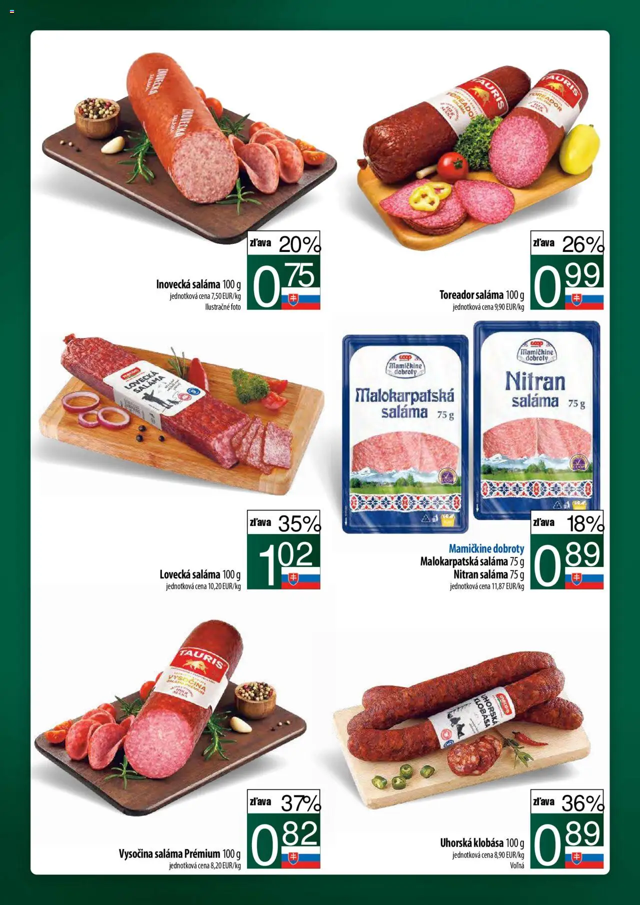 Nové COOP Jednota akcie – leták je platný od 11.09.2025 | Strana: 10 | Produkty: Saláma, Klobása