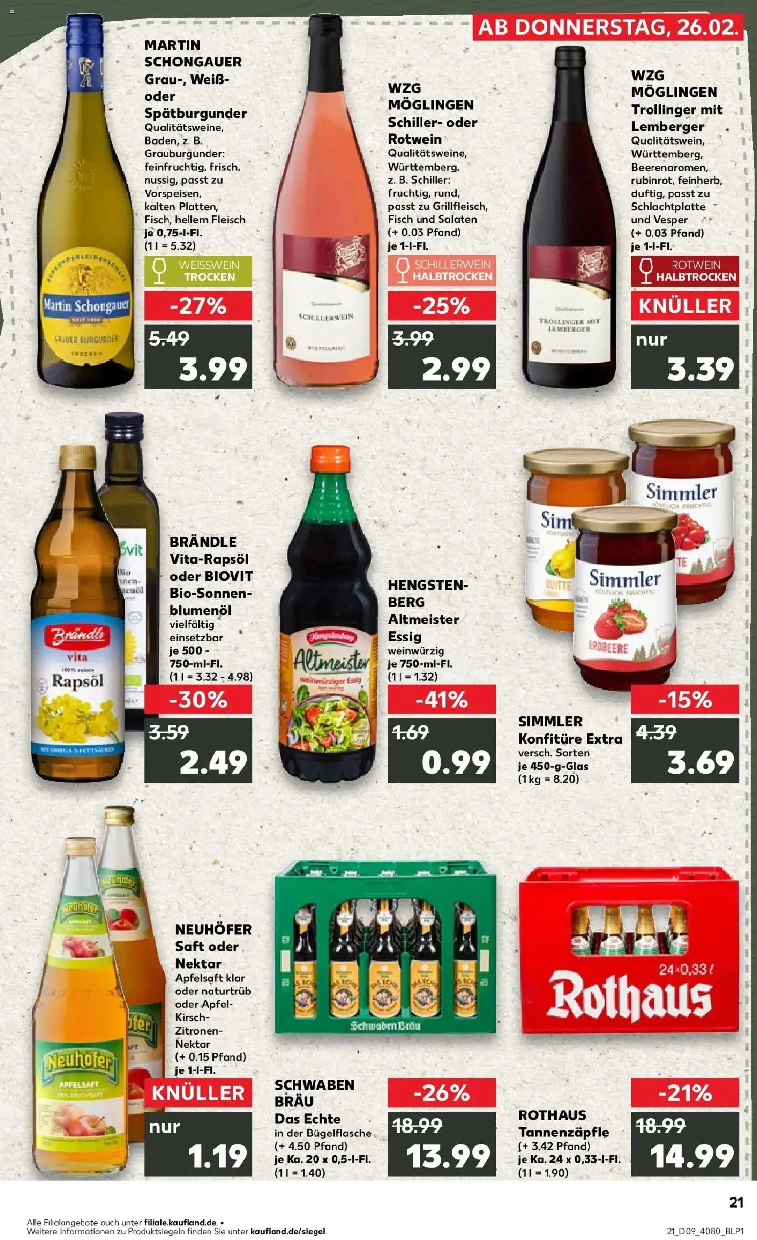 Kaufland prospekt Eberbach	 – gültig ab 26.02.2026 | Seite: 21 | Produkte: Weißwein, Apfelsaft, Fleisch, Zitronen